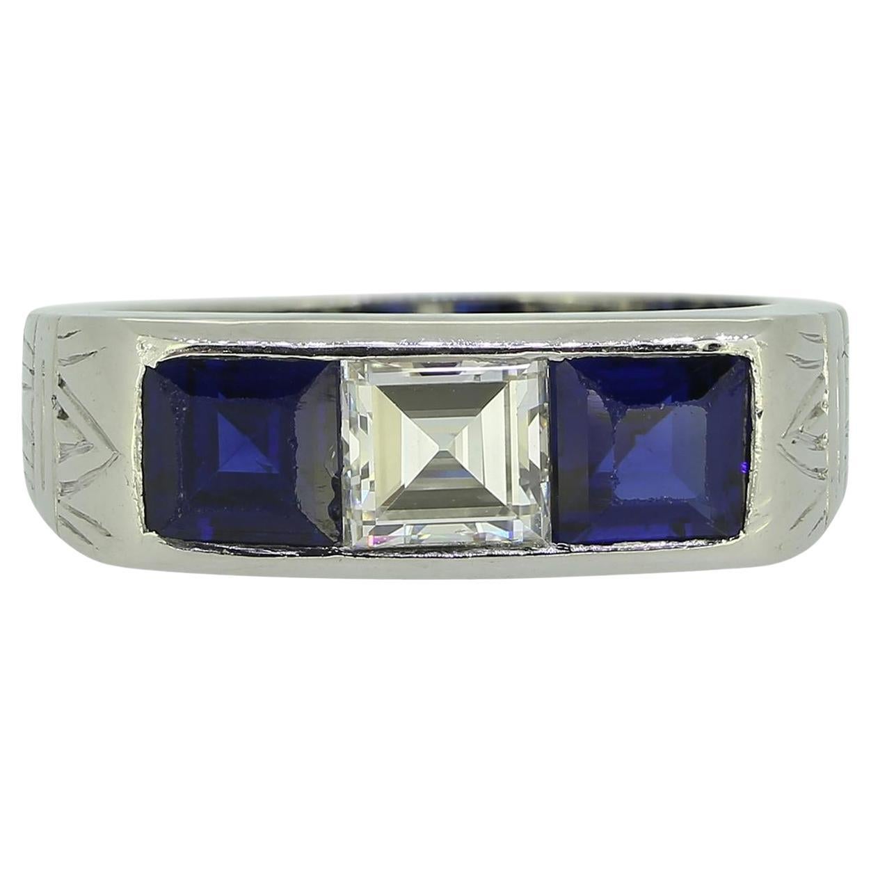 Cartier Sapphire and Diamond Three-Stone Ring For Sale