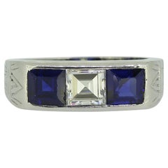Used Cartier Sapphire and Diamond Three-Stone Ring