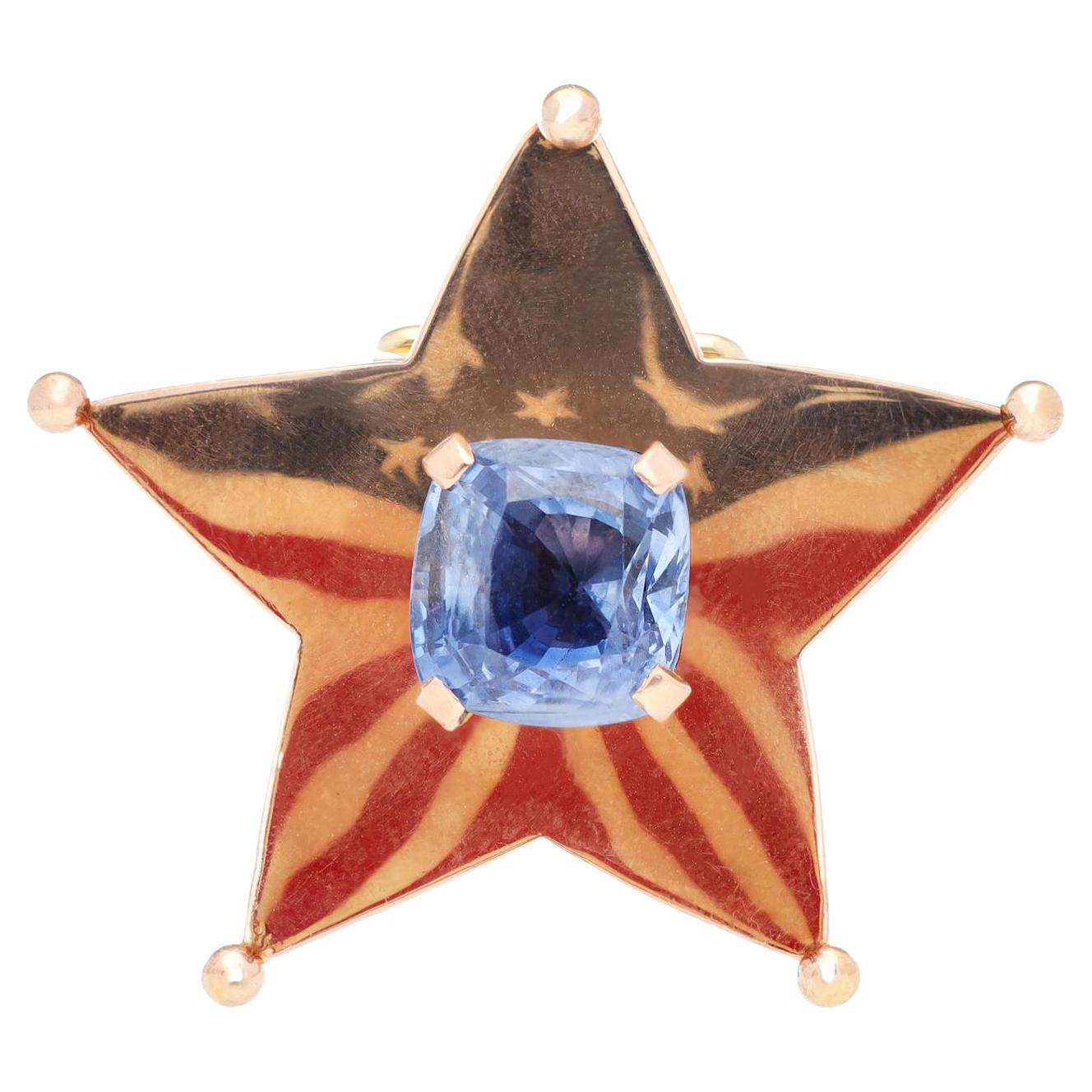 Cartier Sapphire and Enamel Stars and Strips "Home Front" Brooch - Circa 1940's For Sale
