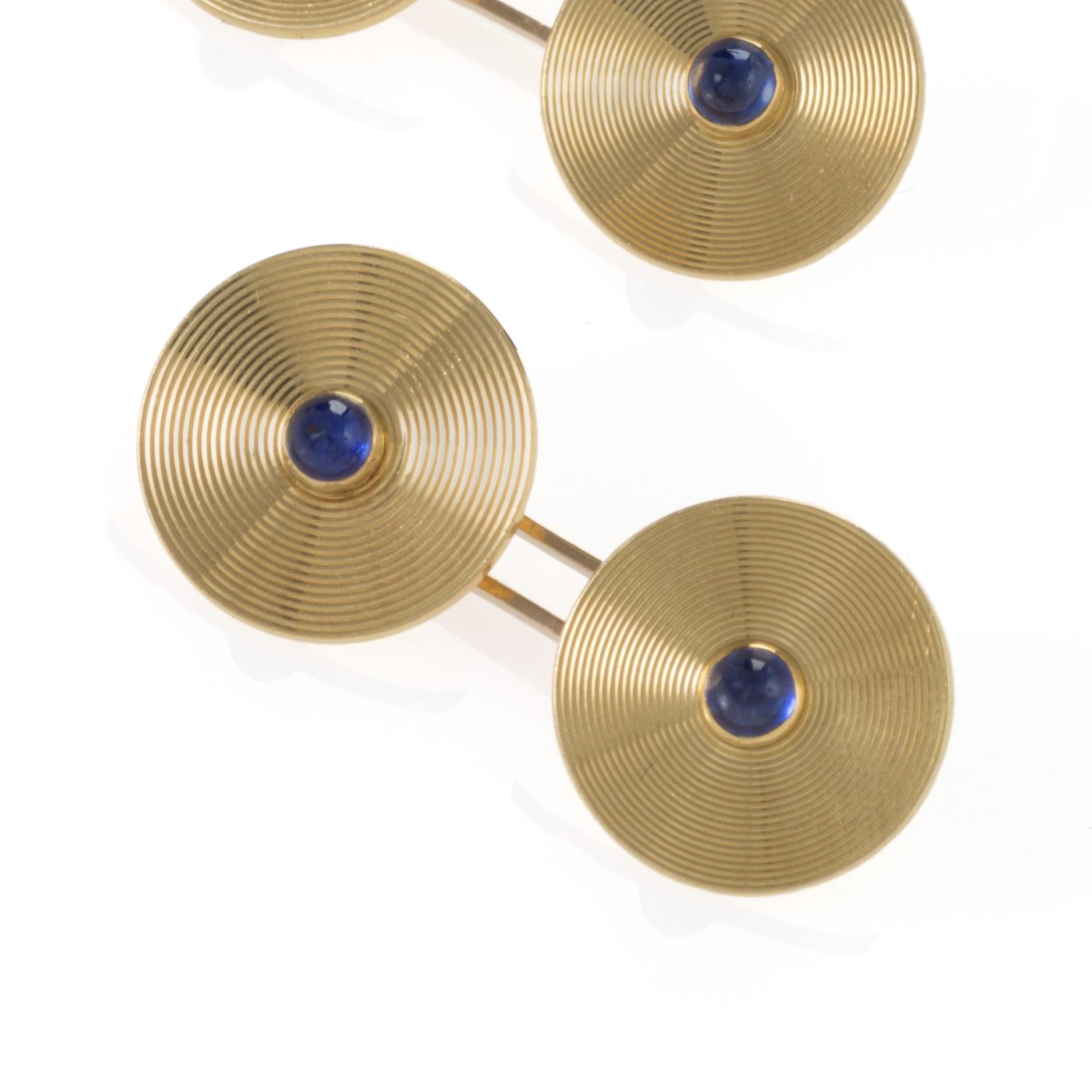 Cabochon Cartier Sapphire and Gold Cuff Links