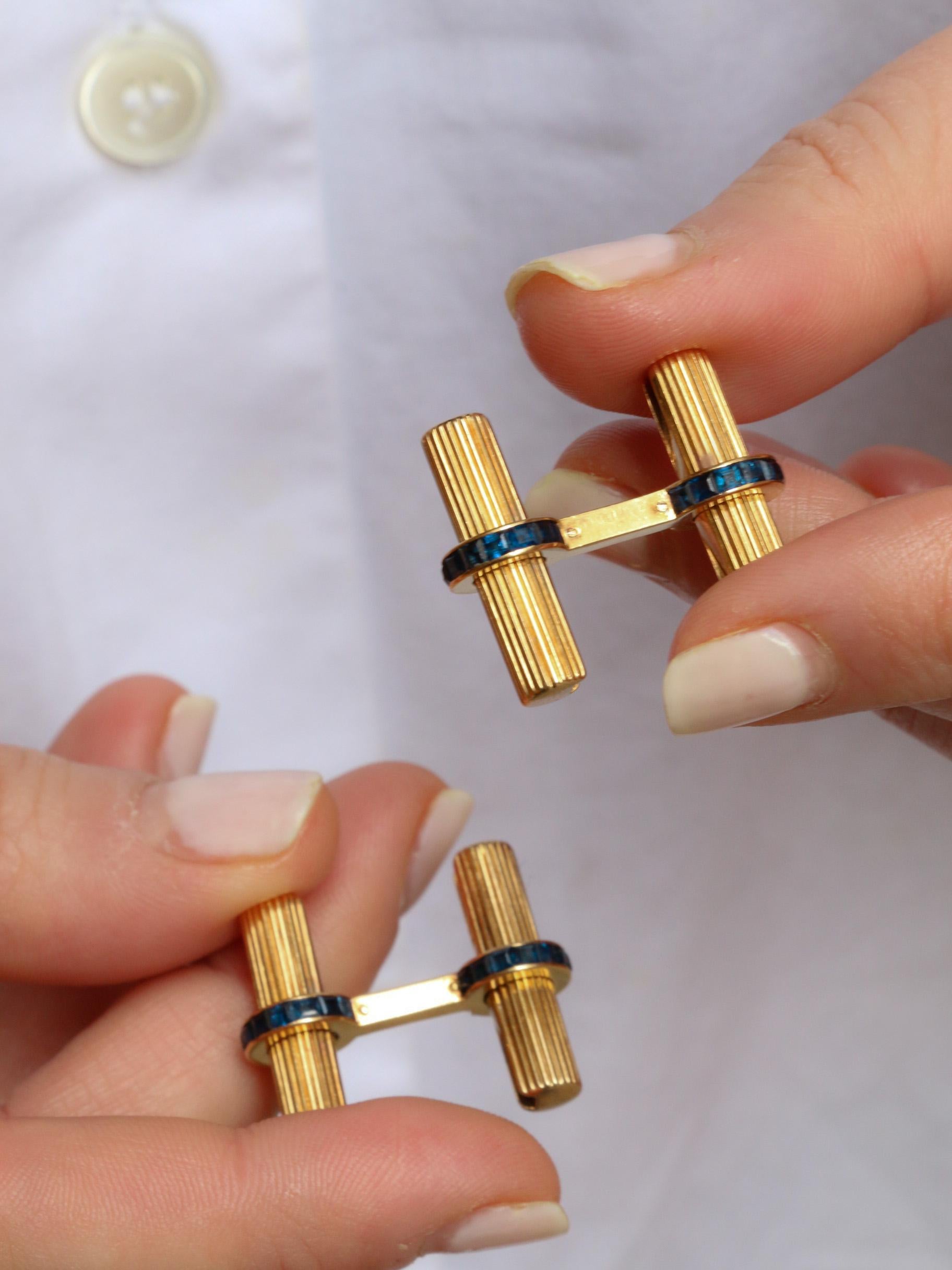 CARTIER sapphire and gold cufflinks For Sale at 1stDibs