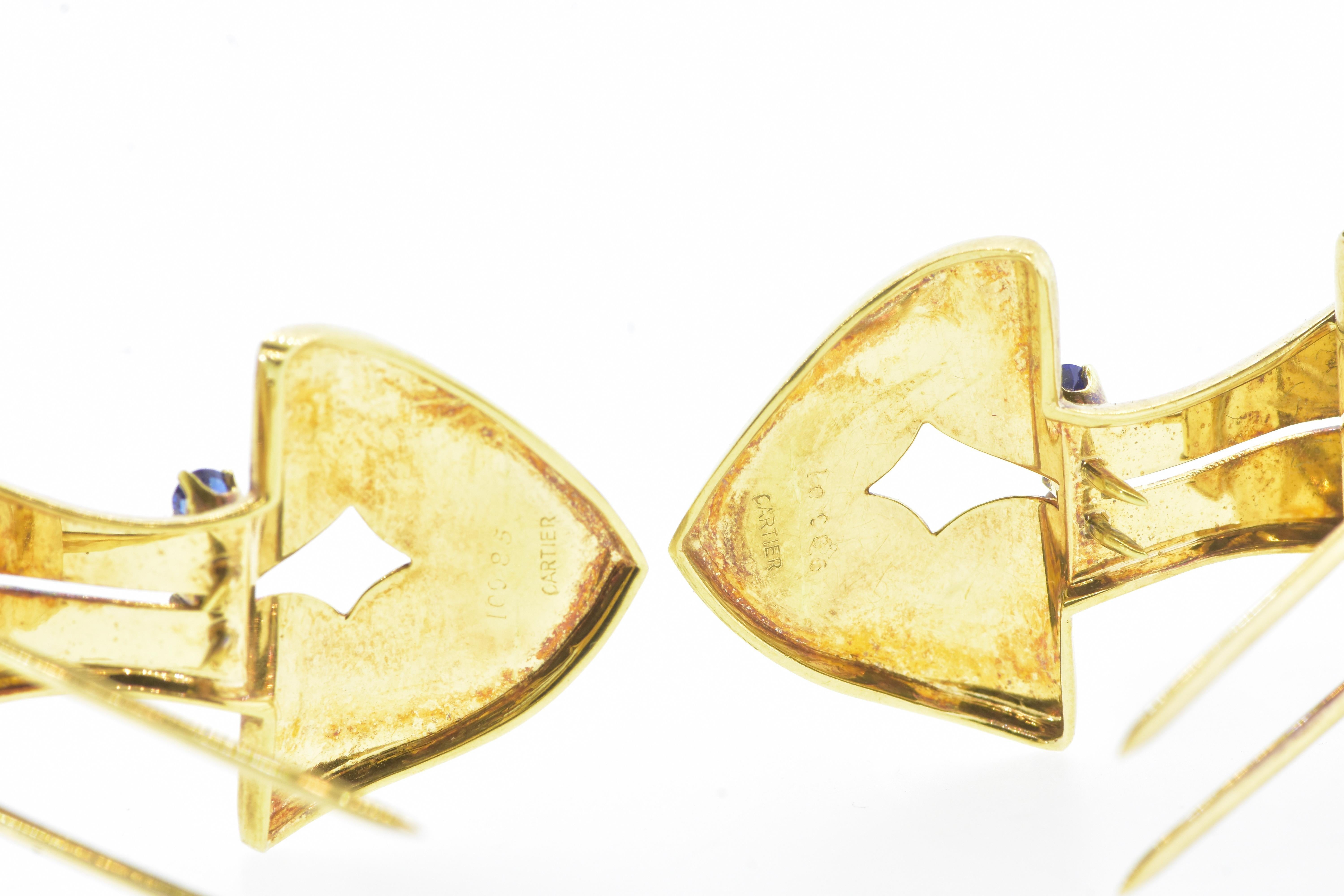 Cartier Sapphire and Yellow Gold Double Clips, c. 1935 For Sale 4