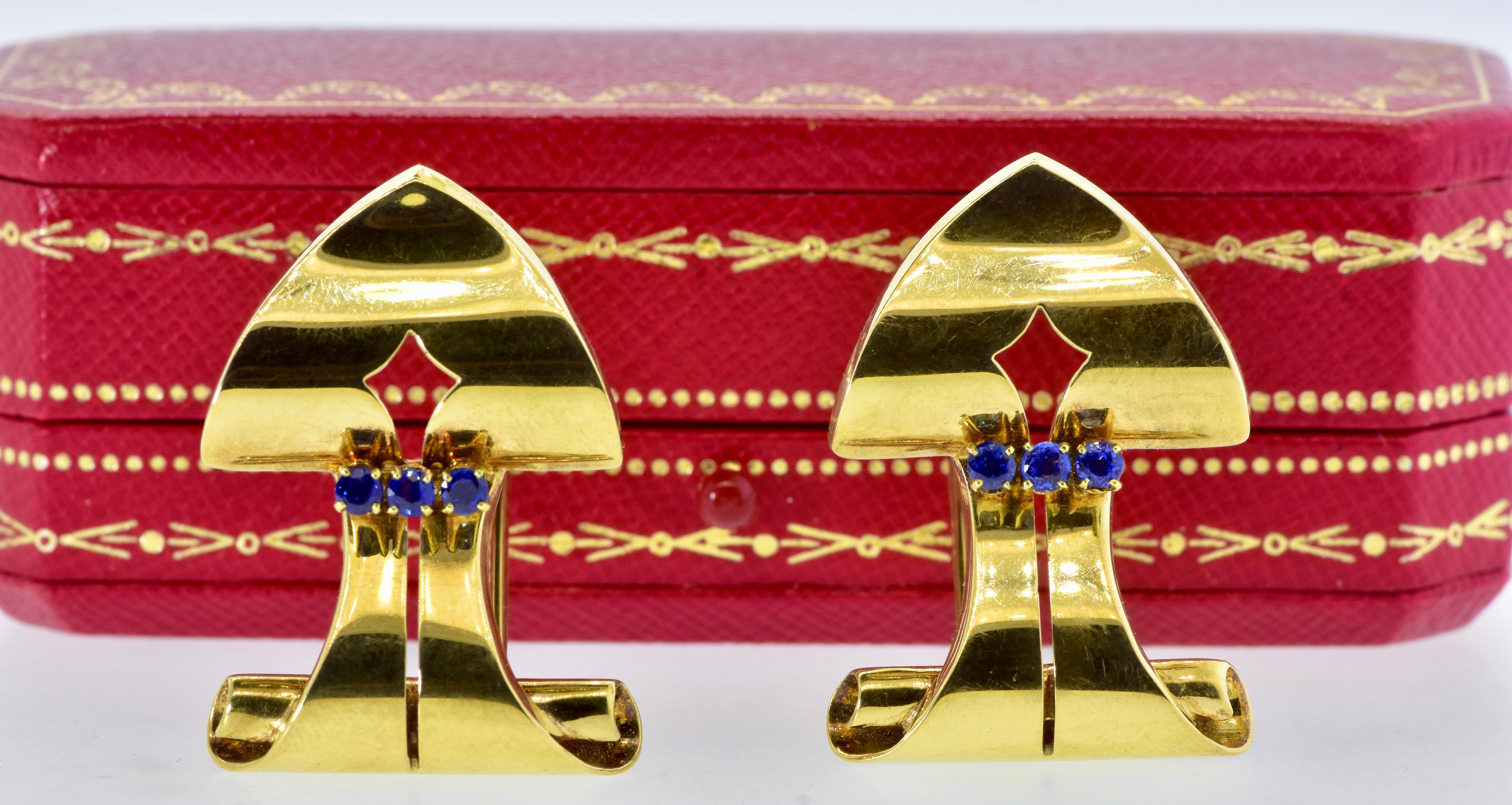 Cartier Sapphire and Yellow Gold Double Clips, c. 1935 For Sale 6