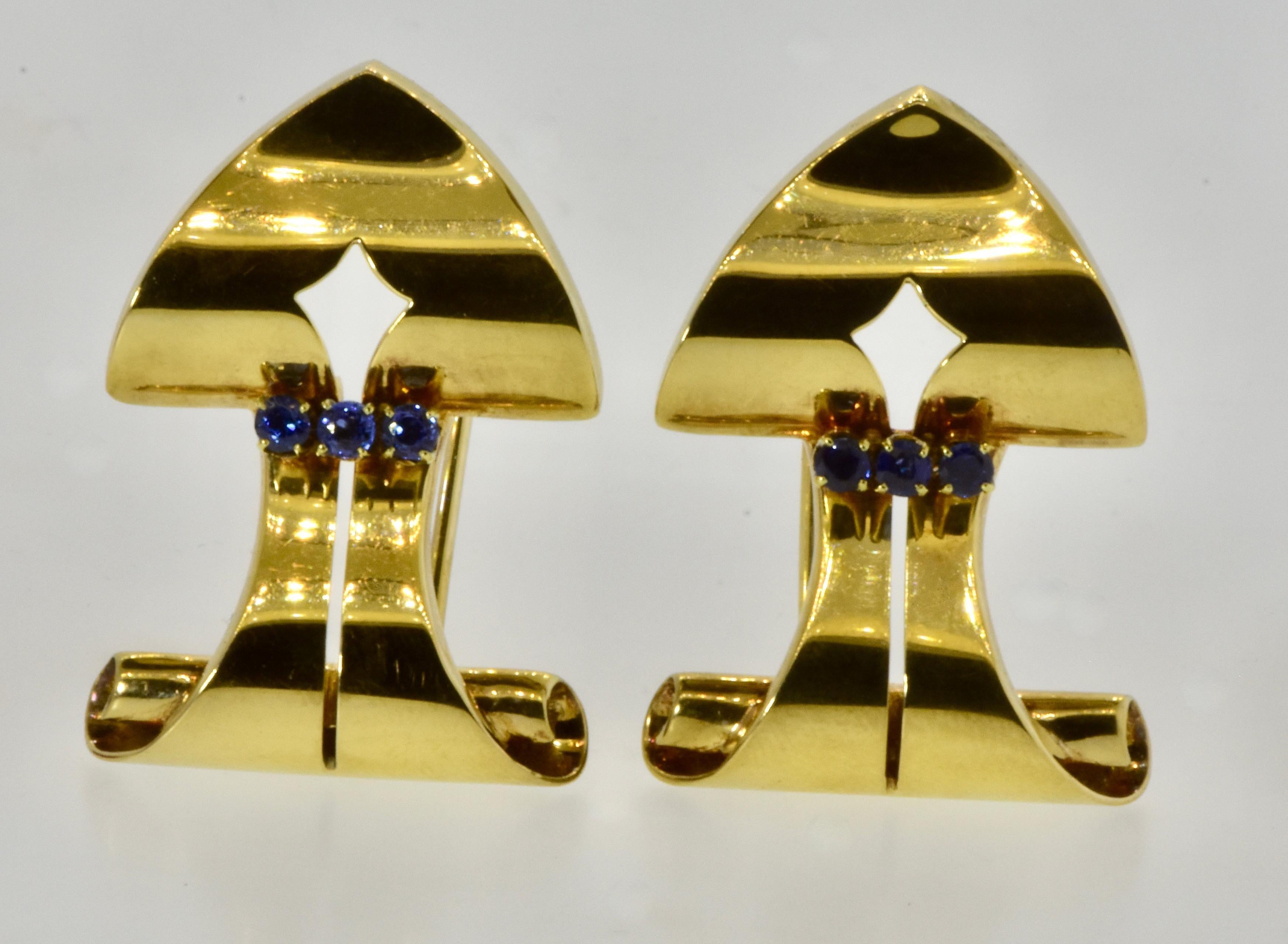 Cartier Sapphire and Yellow Gold Double Clips, c. 1935 For Sale 1