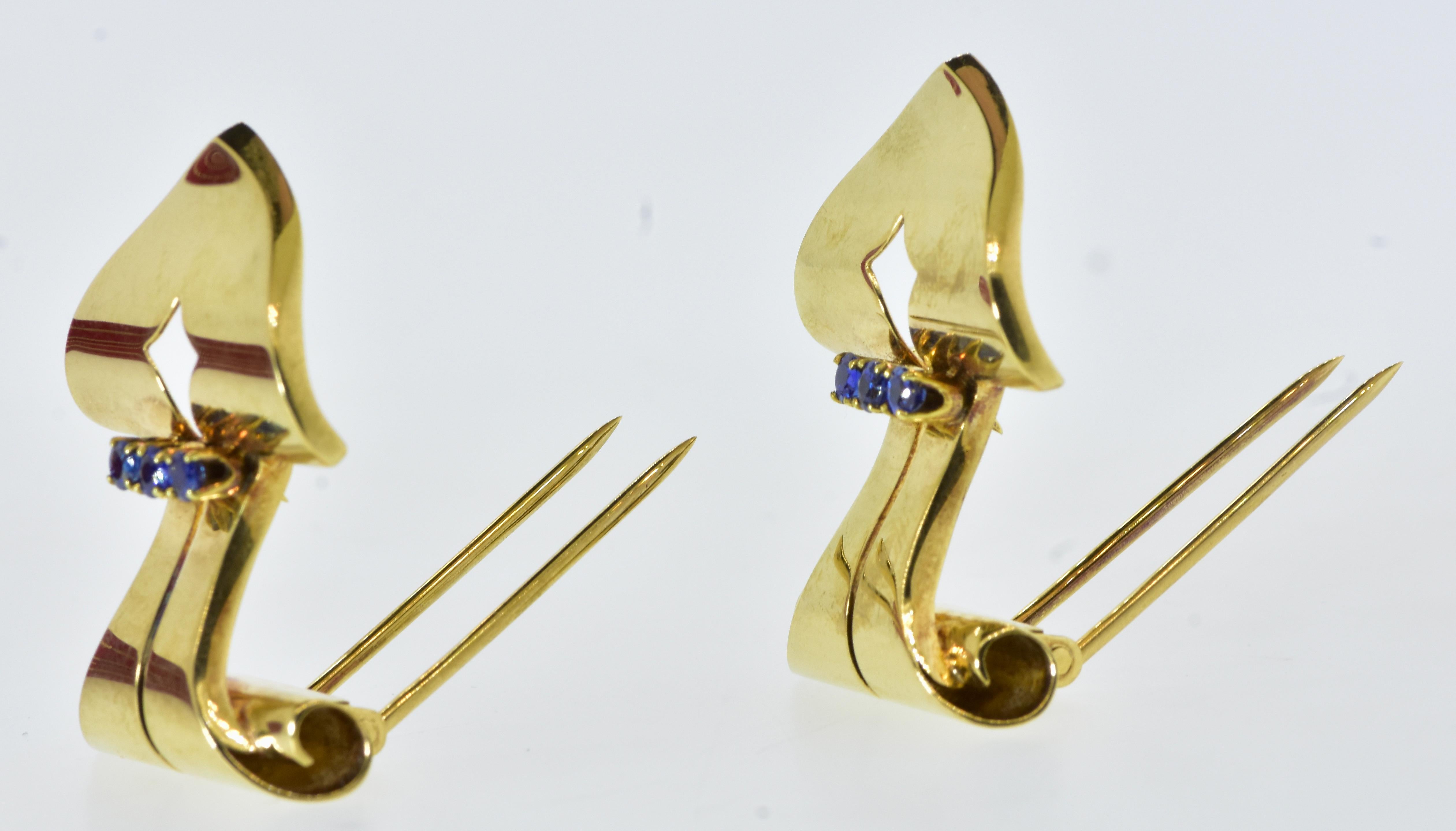 Cartier Sapphire and Yellow Gold Double Clips, c. 1935 In Excellent Condition In Aspen, CO