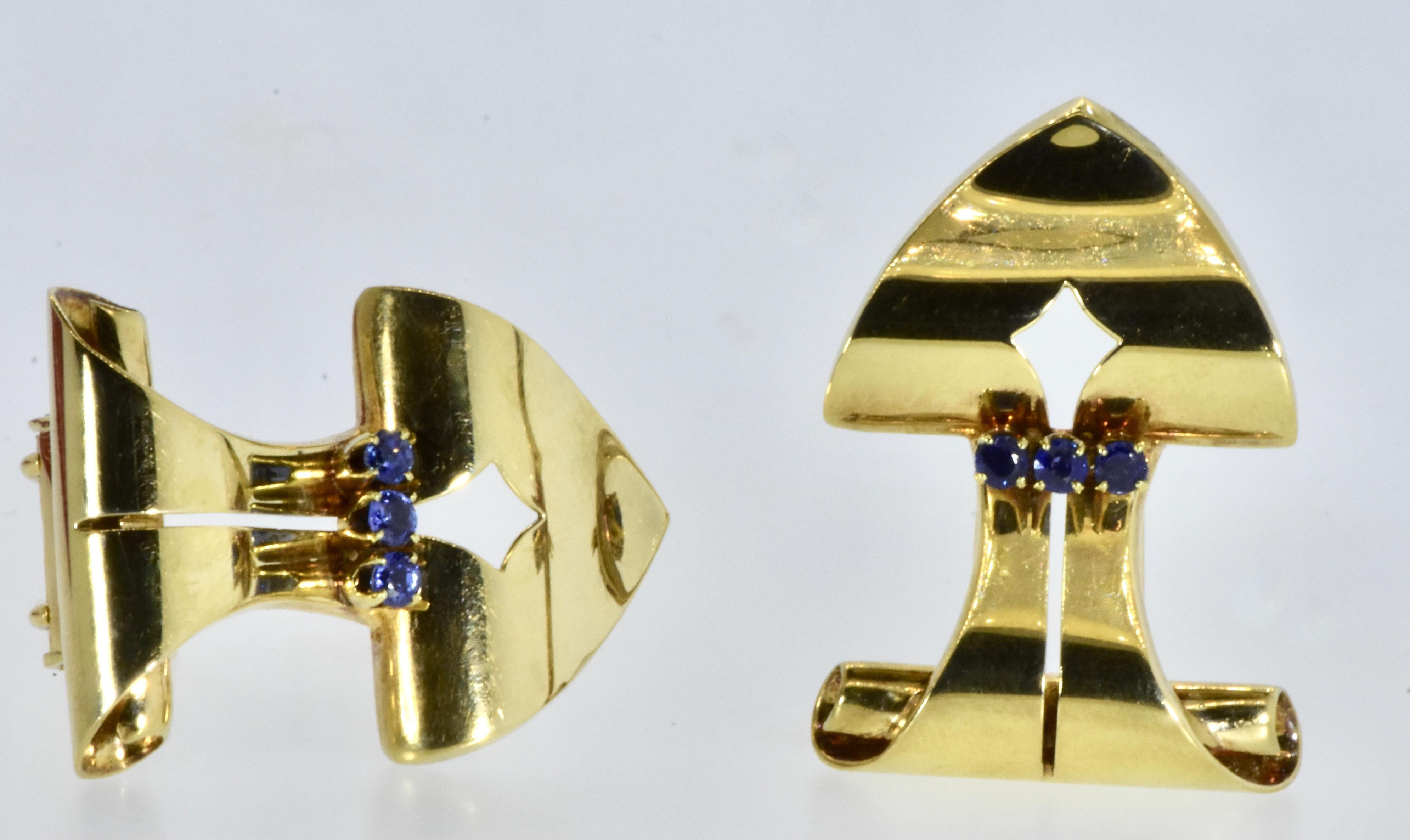 Cartier Sapphire and Yellow Gold Double Clips, c. 1935 For Sale 2