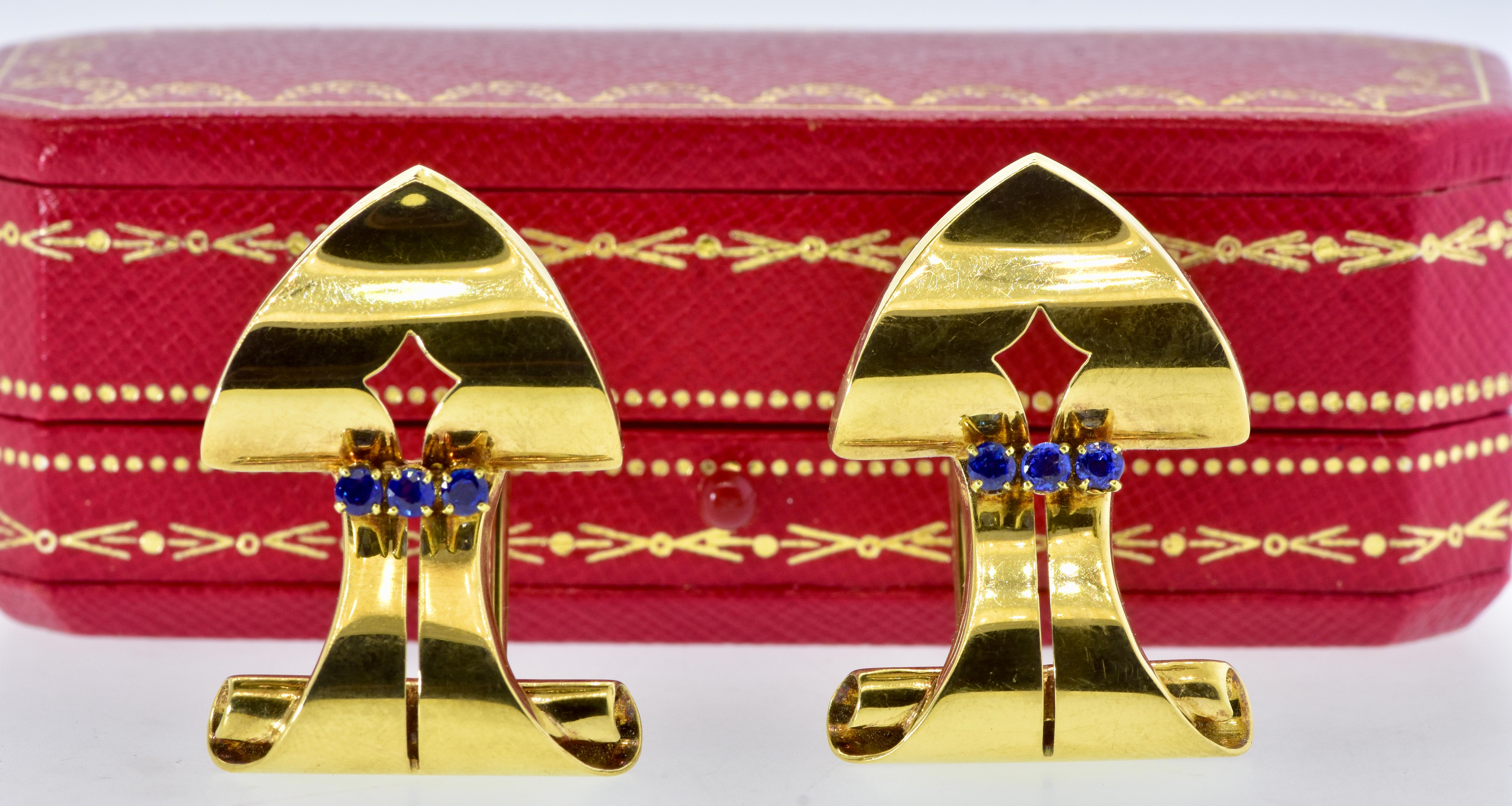 Women's or Men's Cartier Sapphire and Yellow Gold Double Clips, c. 1935