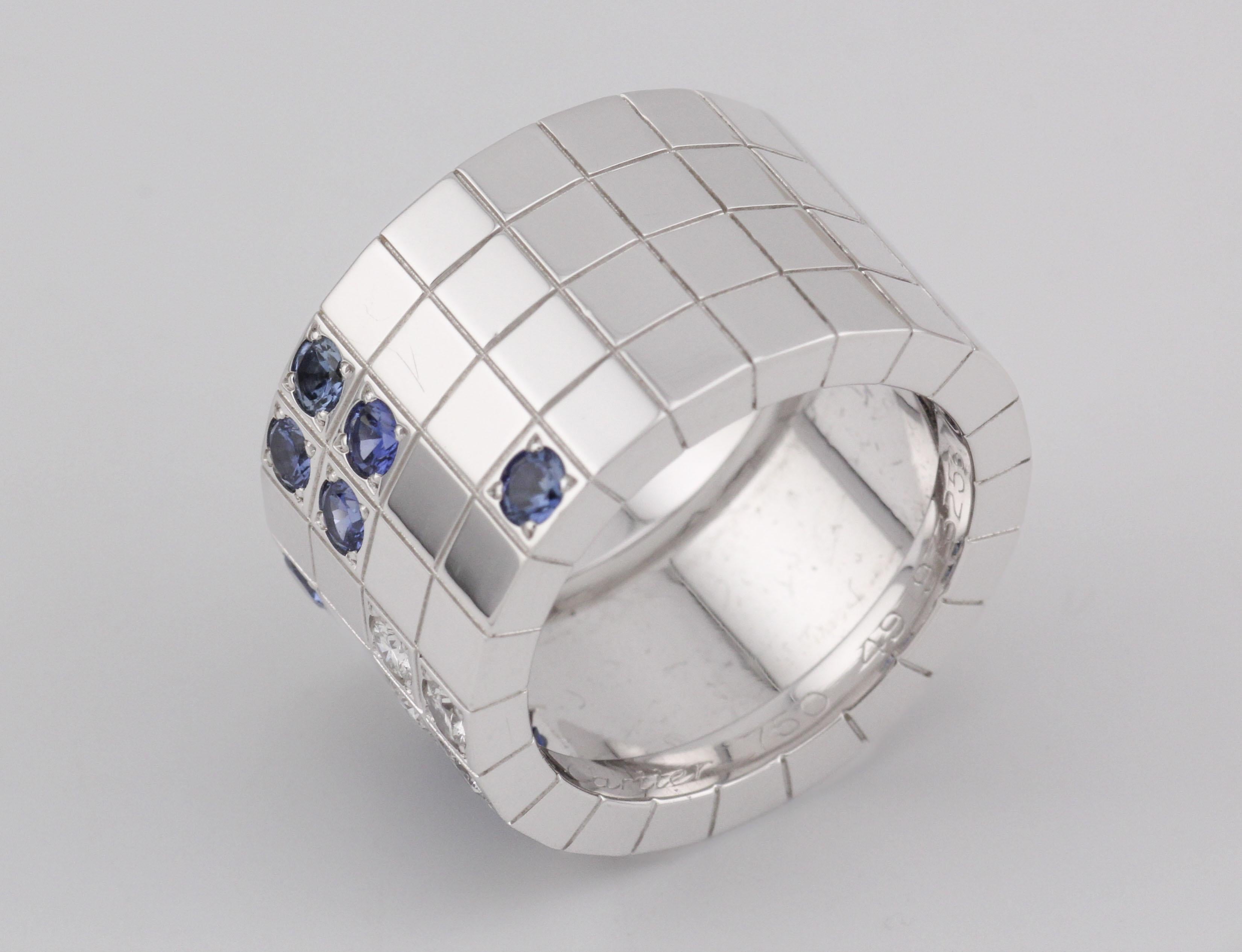 Cartier Zaffiro Diamante Oro Bianco 18k Anello Lanieres Misura 5 49 in vendita 2