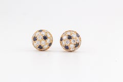 Cartier Sapphire Diamond 18K Yellow Gold Petite Dome Earrings