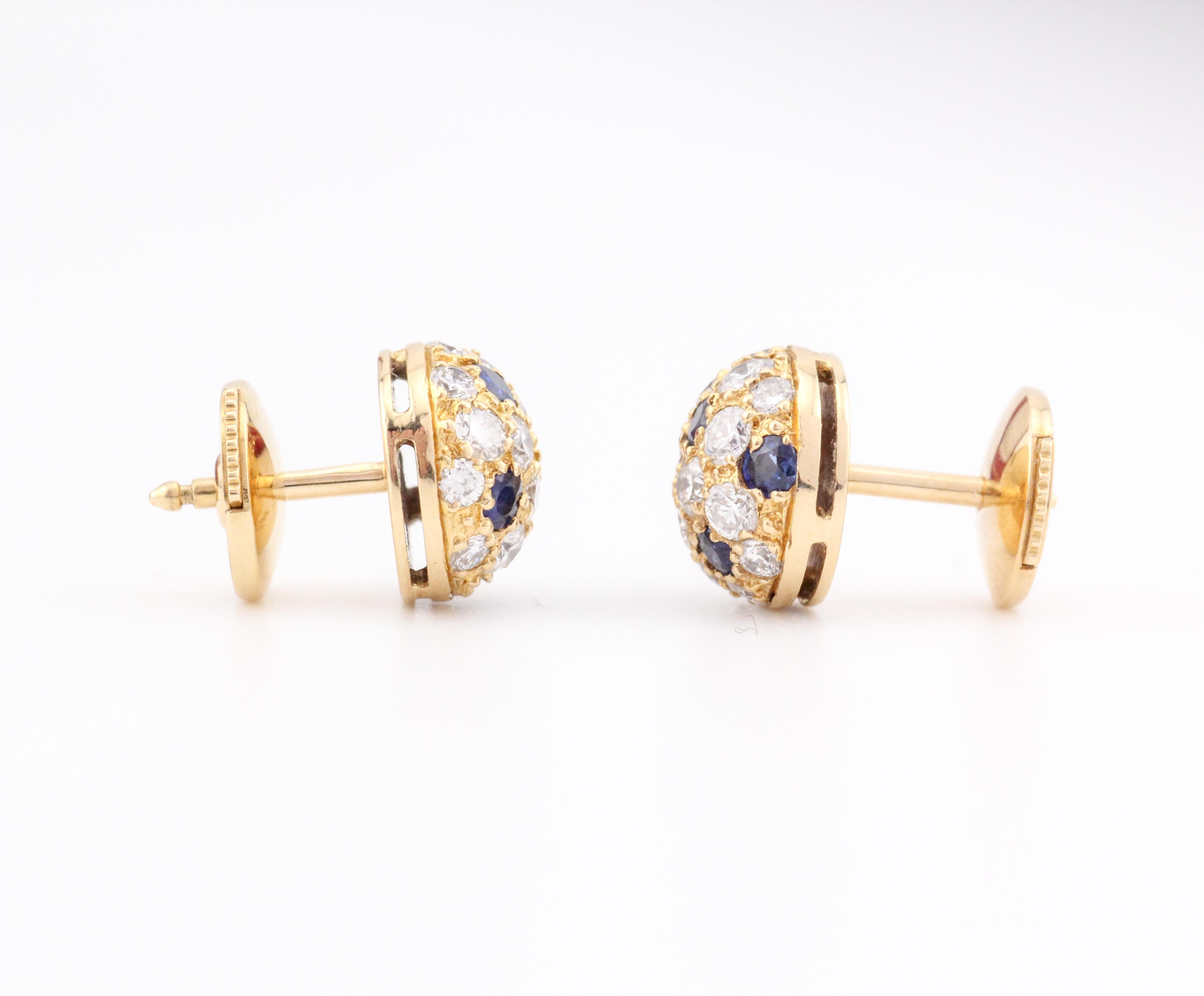 Contemporary Cartier Sapphire Diamond 18K Yellow Gold Petite Dome Earrings For Sale