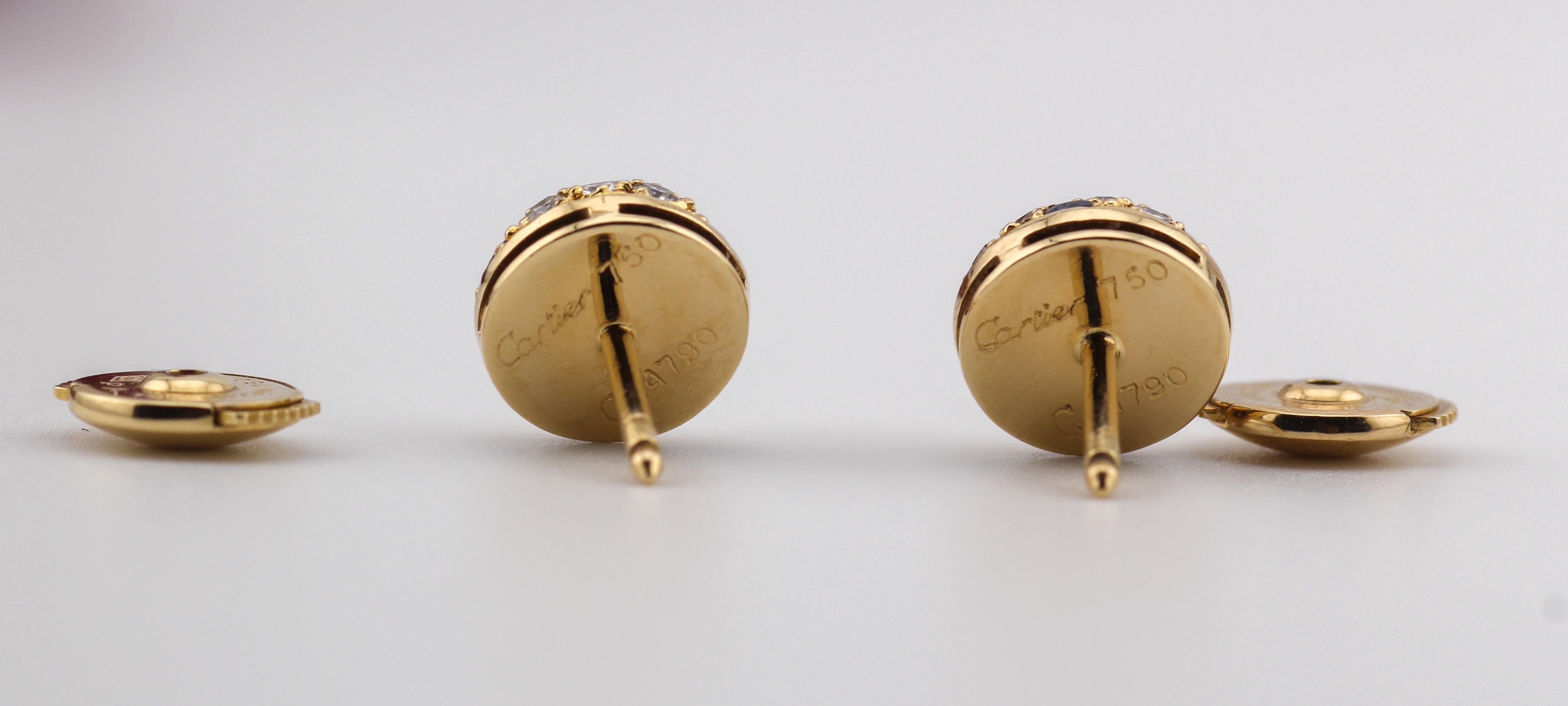 Cartier Saphir Diamant 18K Gelbgold Petite Dome Ohrringe (Brillantschliff)