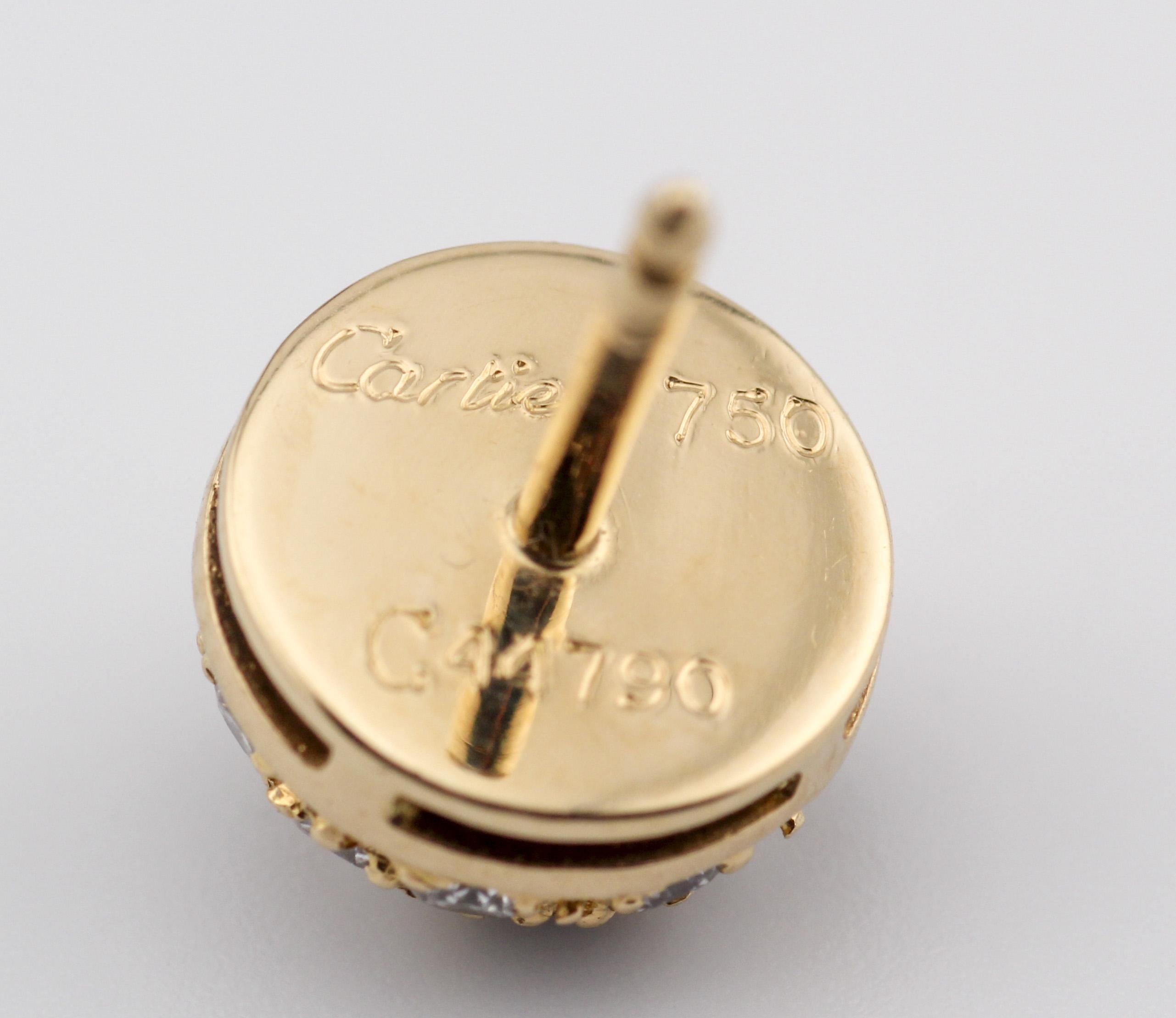 Cartier Saphir Diamant 18K Gelbgold Petite Dome Ohrringe im Zustand „Gut“ in Simpsonville, SC