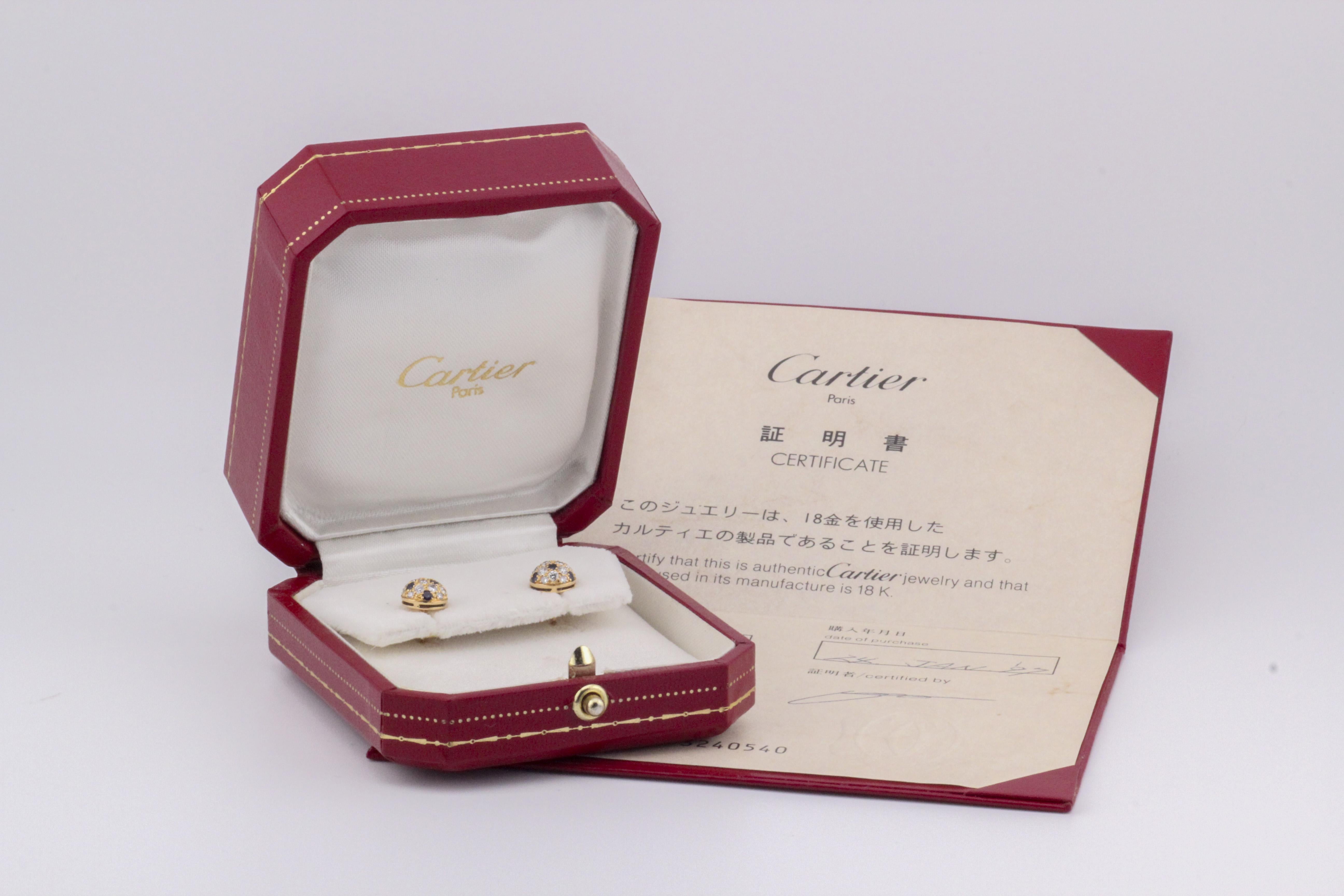 Cartier Saphir Diamant 18K Gelbgold Petite Dome Ohrringe 2