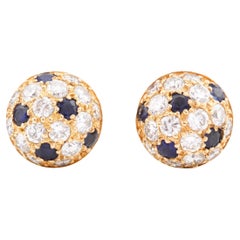 Cartier Sapphire Diamond 18K Yellow Gold Petite Dome Earrings