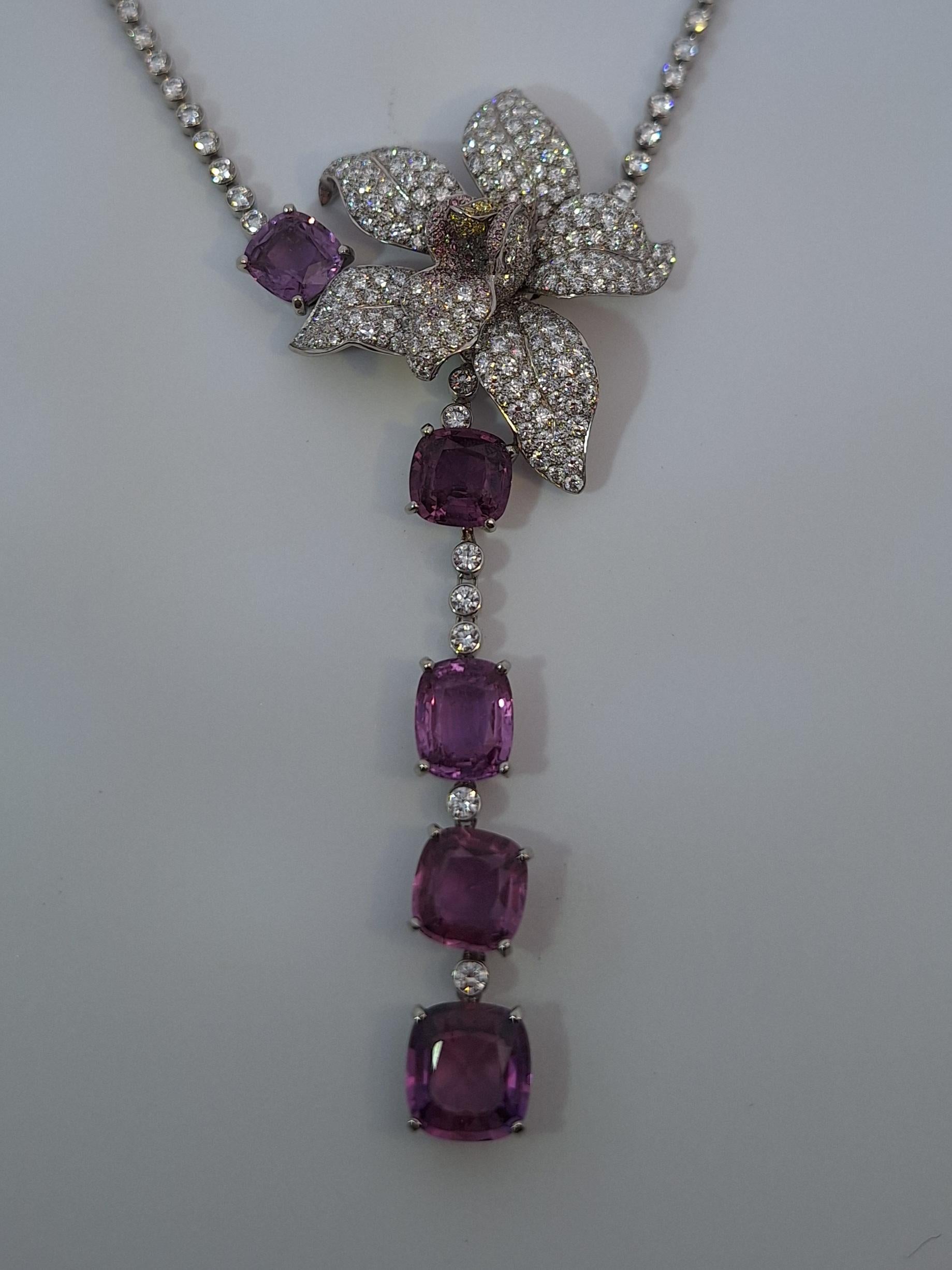 Cartier Sapphire & Diamond Caresse D'orchidees Necklace In Excellent Condition For Sale In New York, NY