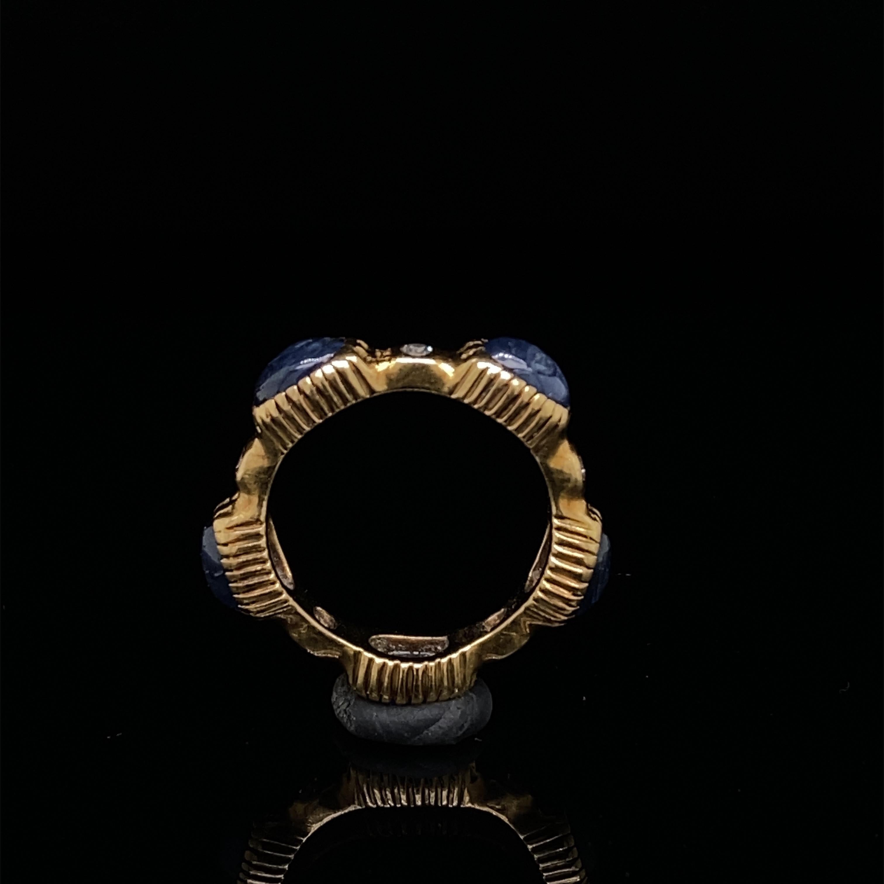 Retro Cartier Sapphire Diamond Full Eternity Ring 18 Karat Yellow Gold, Circa 1960