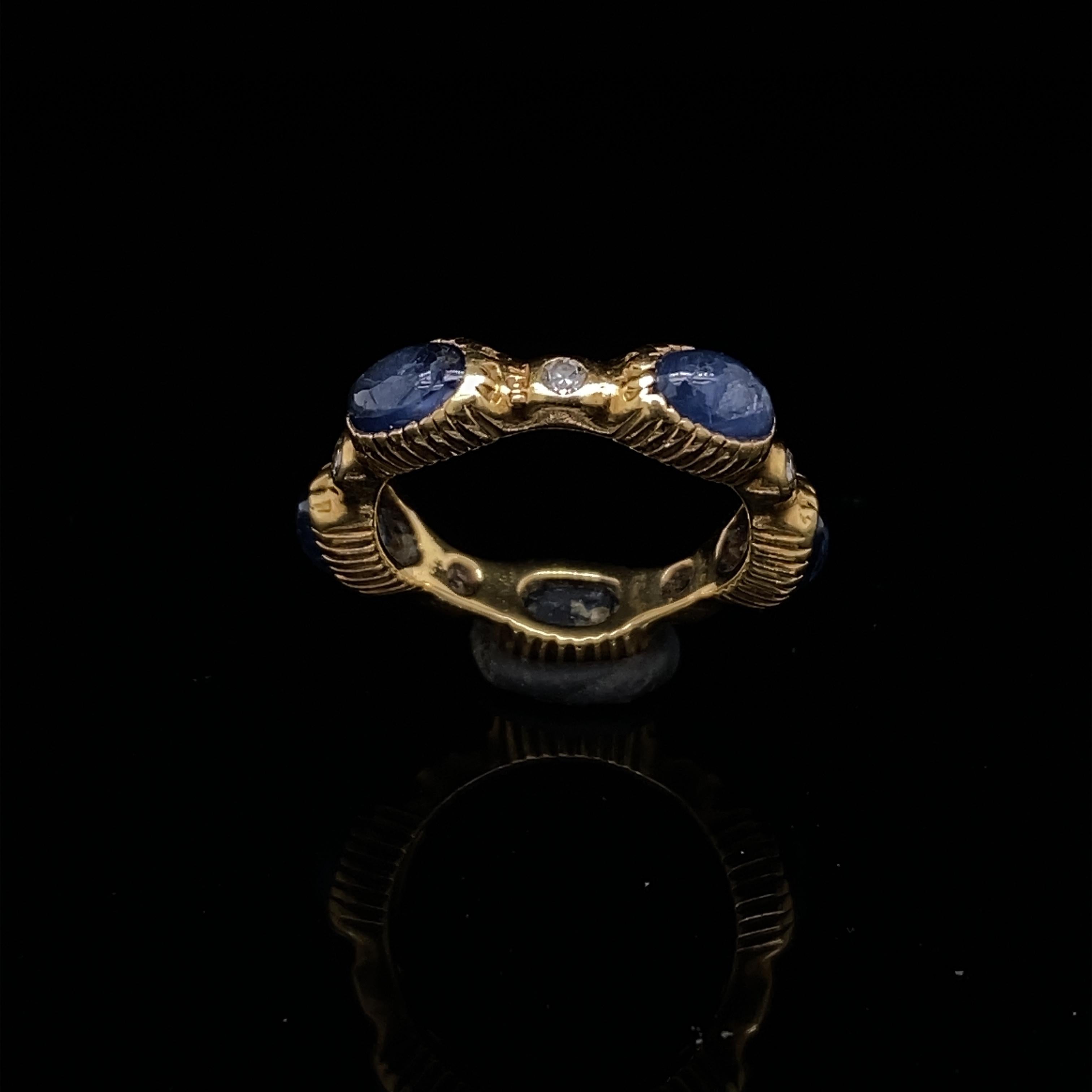 Cabochon Cartier Sapphire Diamond Full Eternity Ring 18 Karat Yellow Gold, Circa 1960