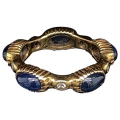 Vintage Cartier Sapphire Diamond Full Eternity Ring 18 Karat Yellow Gold, Circa 1960