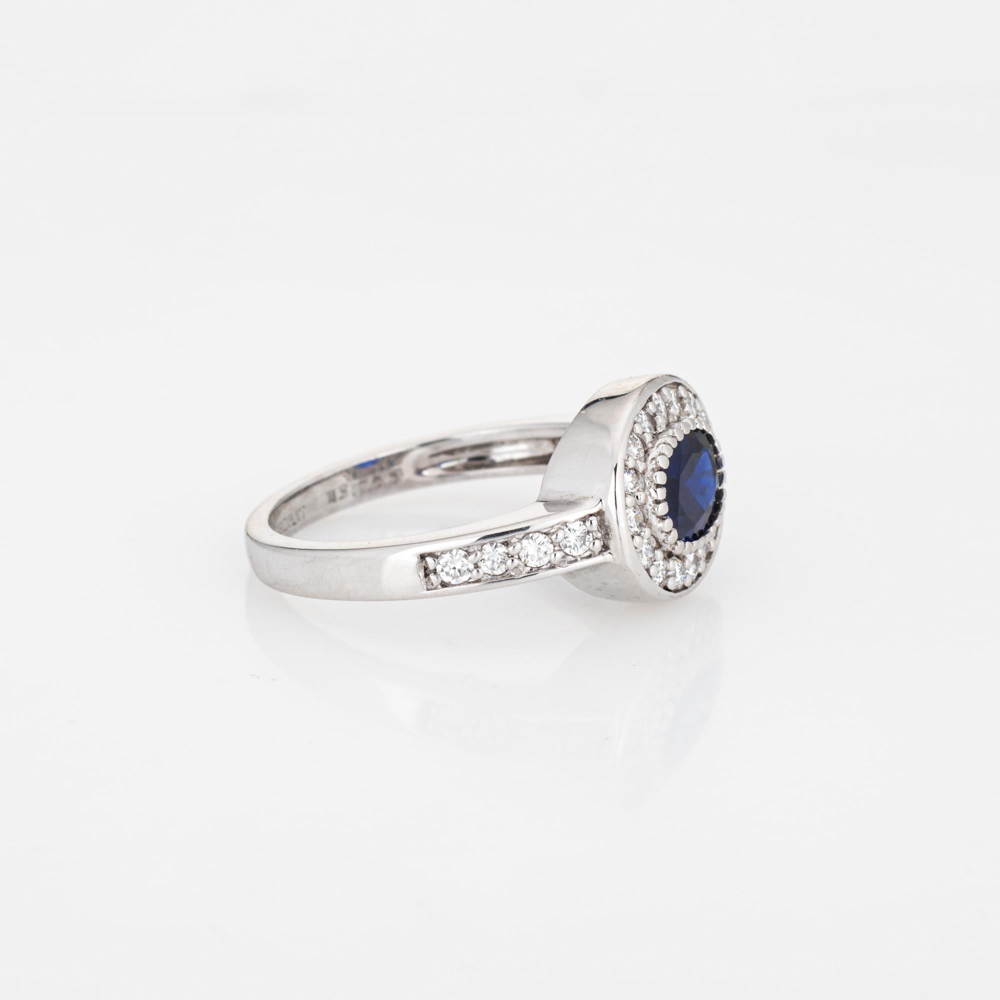 Contemporary Cartier Sapphire Diamond Ring Platinum Sz 6 Estate Signed Gemstone Jewelry Oval  For Sale