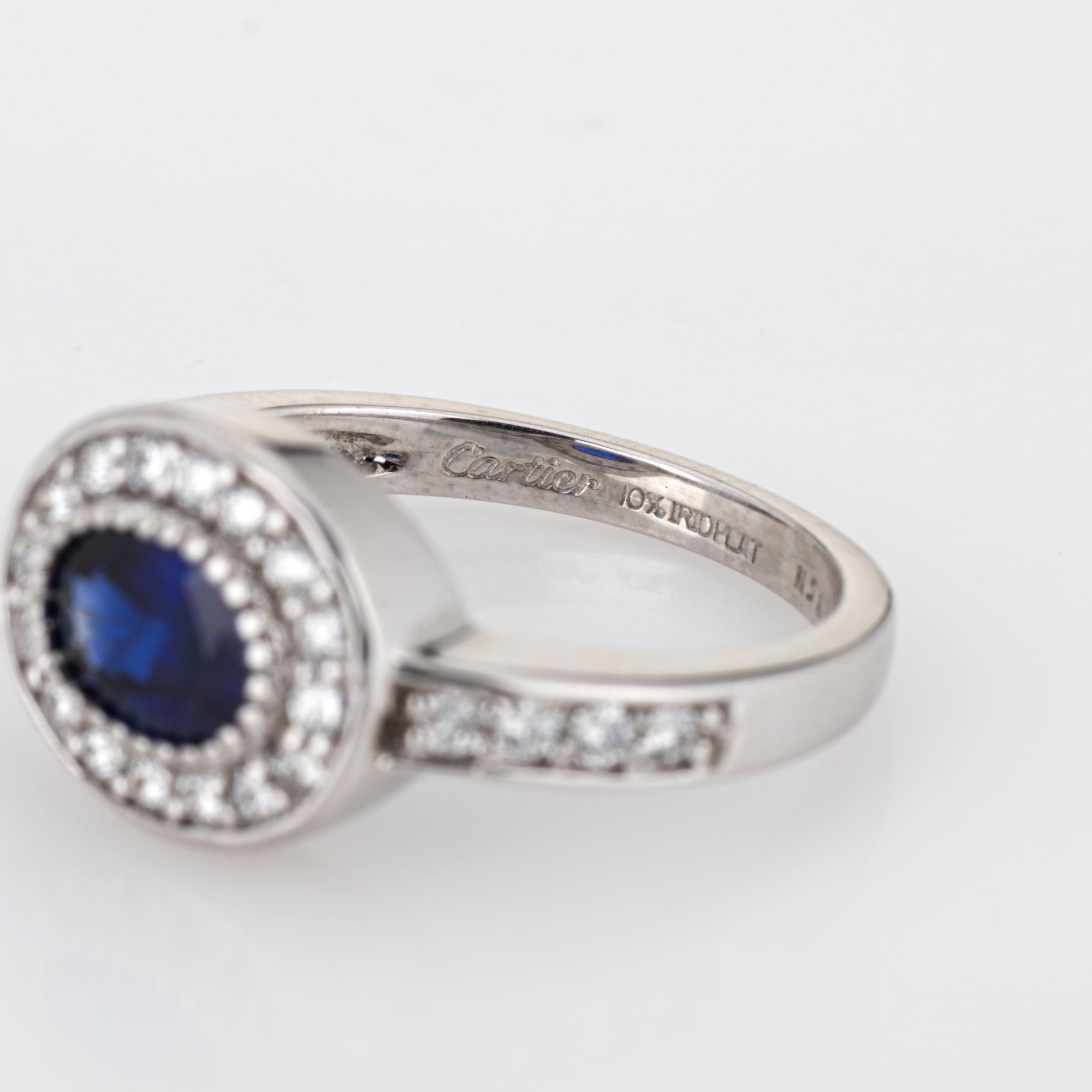 Cartier Sapphire Diamond Ring Platinum Sz 6 Estate Signed Gemstone Jewelry Oval  For Sale 1