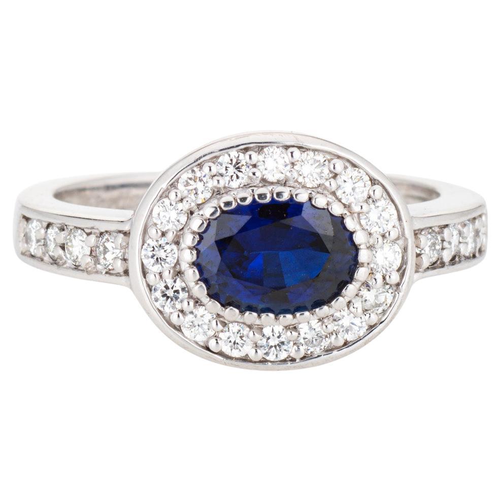 Cartier Sapphire Diamond Ring Platinum Sz 6 Estate Signed Gemstone Jewelry Oval  For Sale