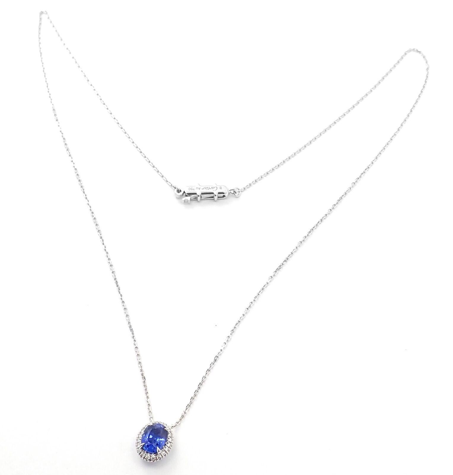 Brilliant Cut Cartier Sapphire Diamond White Gold Pendant Necklace