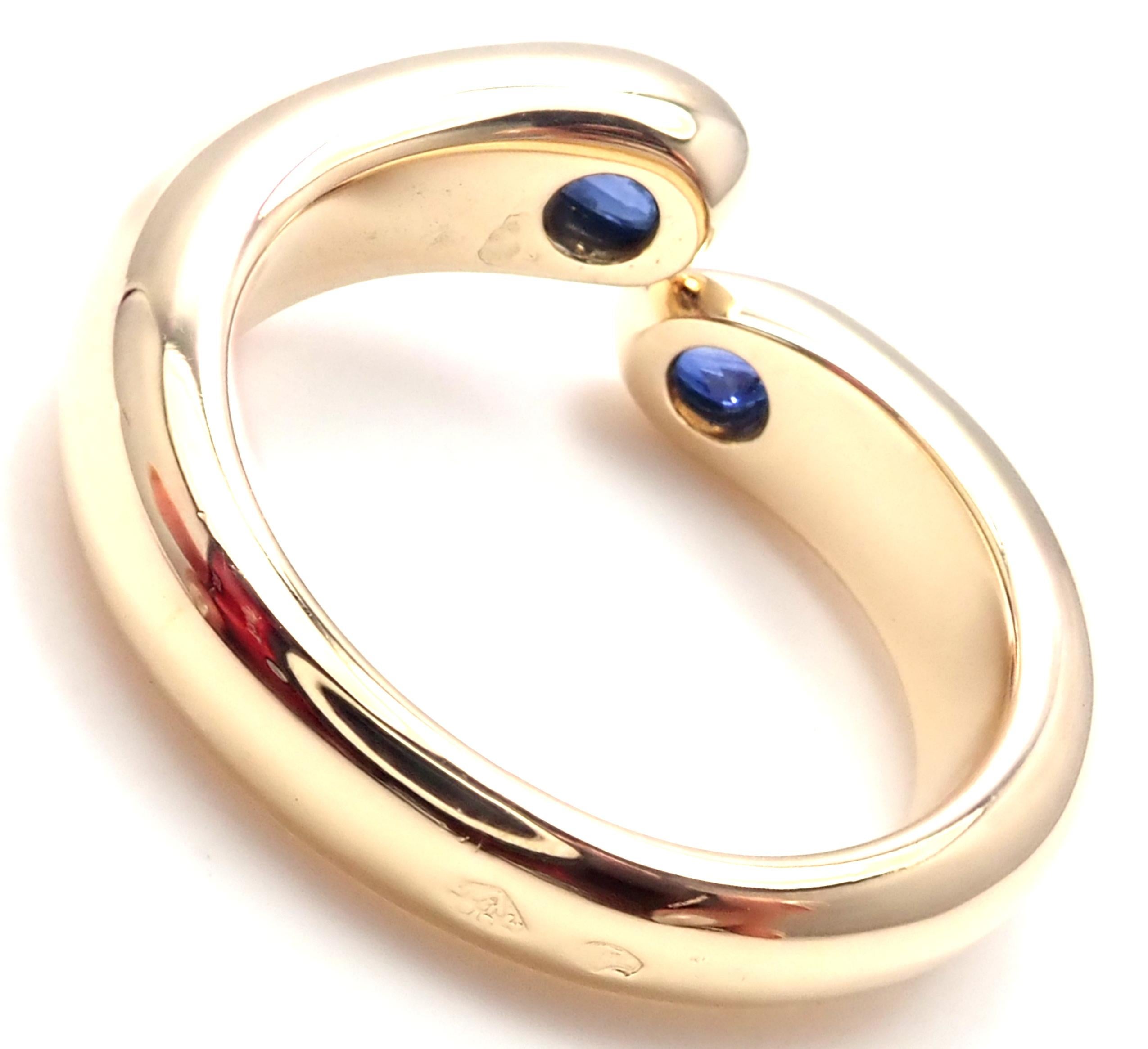 Cartier Sapphire Ellipse Deux Tetes Croisees Yellow Gold Bypass Ring In New Condition In Holland, PA