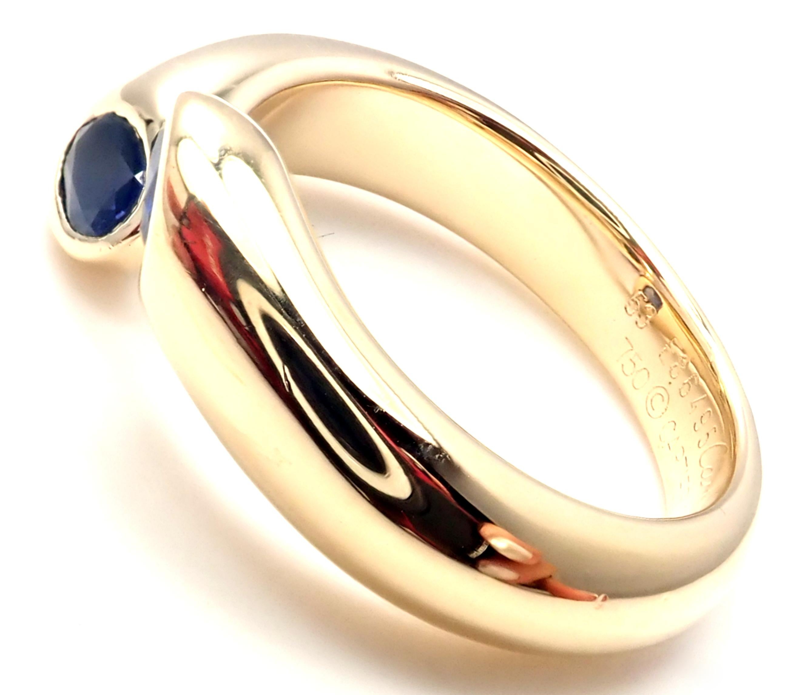Women's or Men's Cartier Sapphire Ellipse Deux Tetes Croisees Yellow Gold Bypass Ring