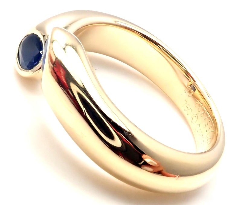 Cartier Sapphire Ellipse Deux Tetes Croisees Yellow Gold Bypass Ring at ...