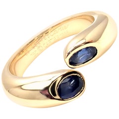 Cartier Sapphire Ellipse Deux Tetes Croisees Yellow Gold Bypass Ring