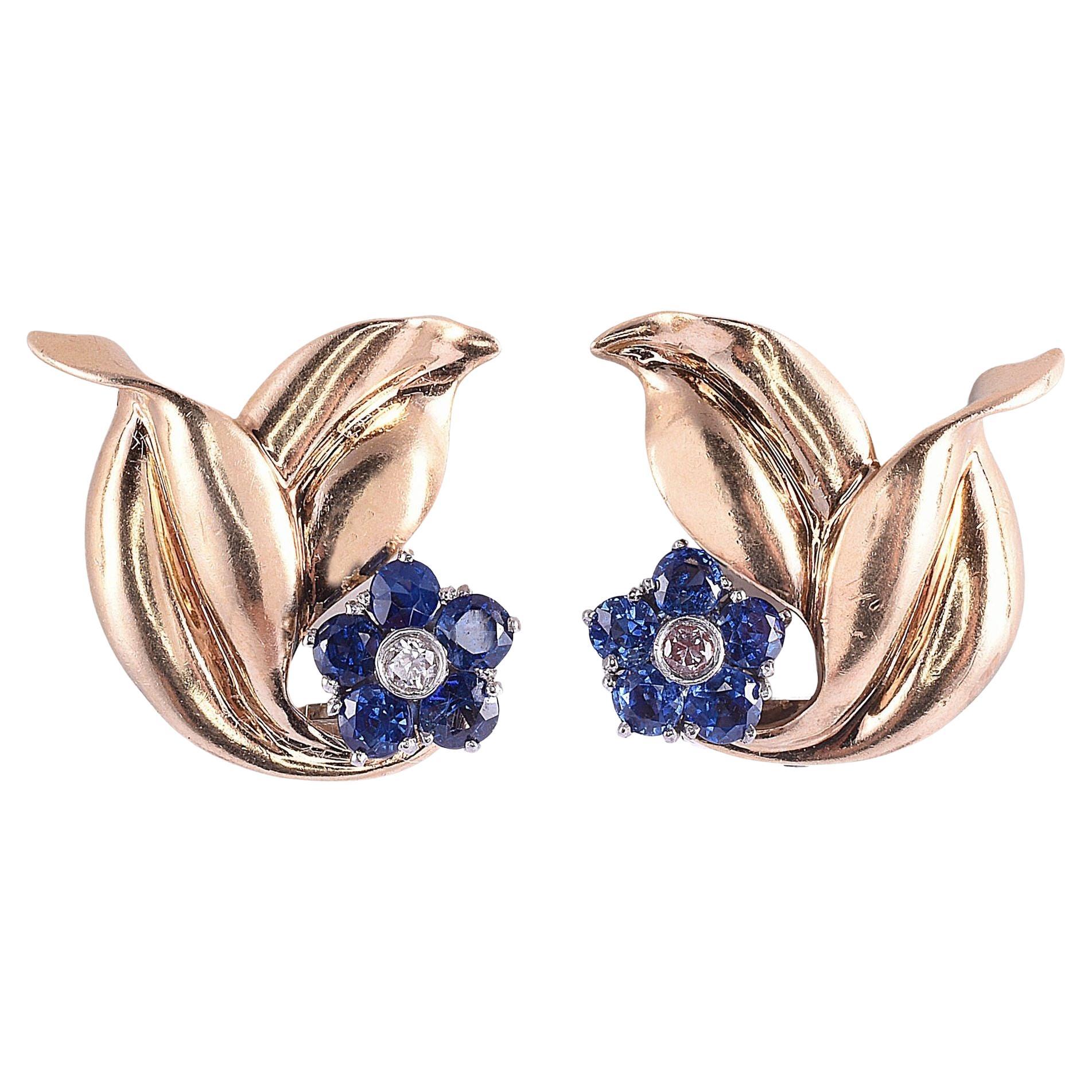 Cartier Sapphire Flower Clip Earrings For Sale