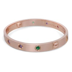 Cartier Sapphire Garnet Amethyst Love Bracelet 18K Rose Gold Size 16