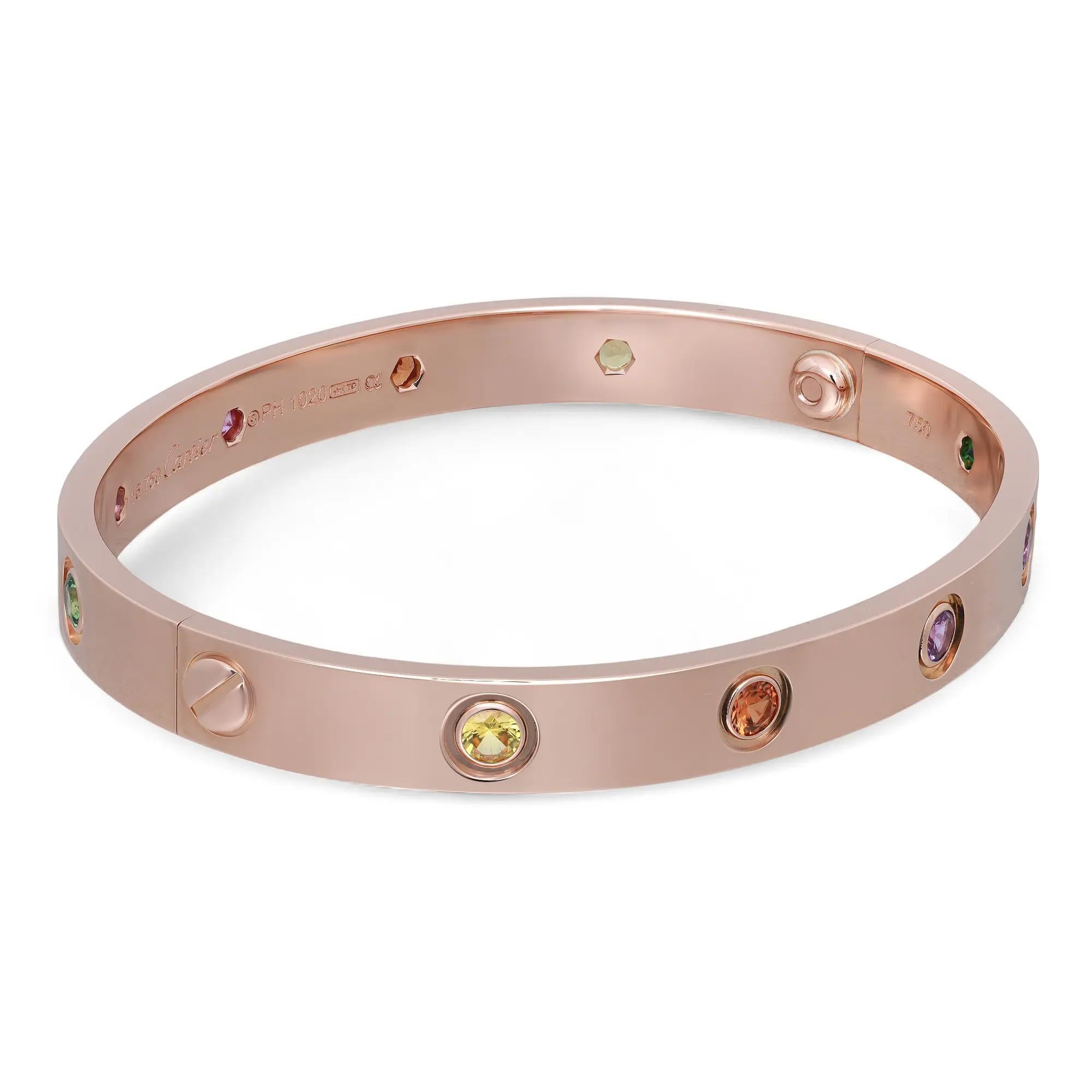 Moderno Cartier Bracciale dell'Amore Zaffiro Granato Ametista Oro Rosa 18K Misura 16 in vendita