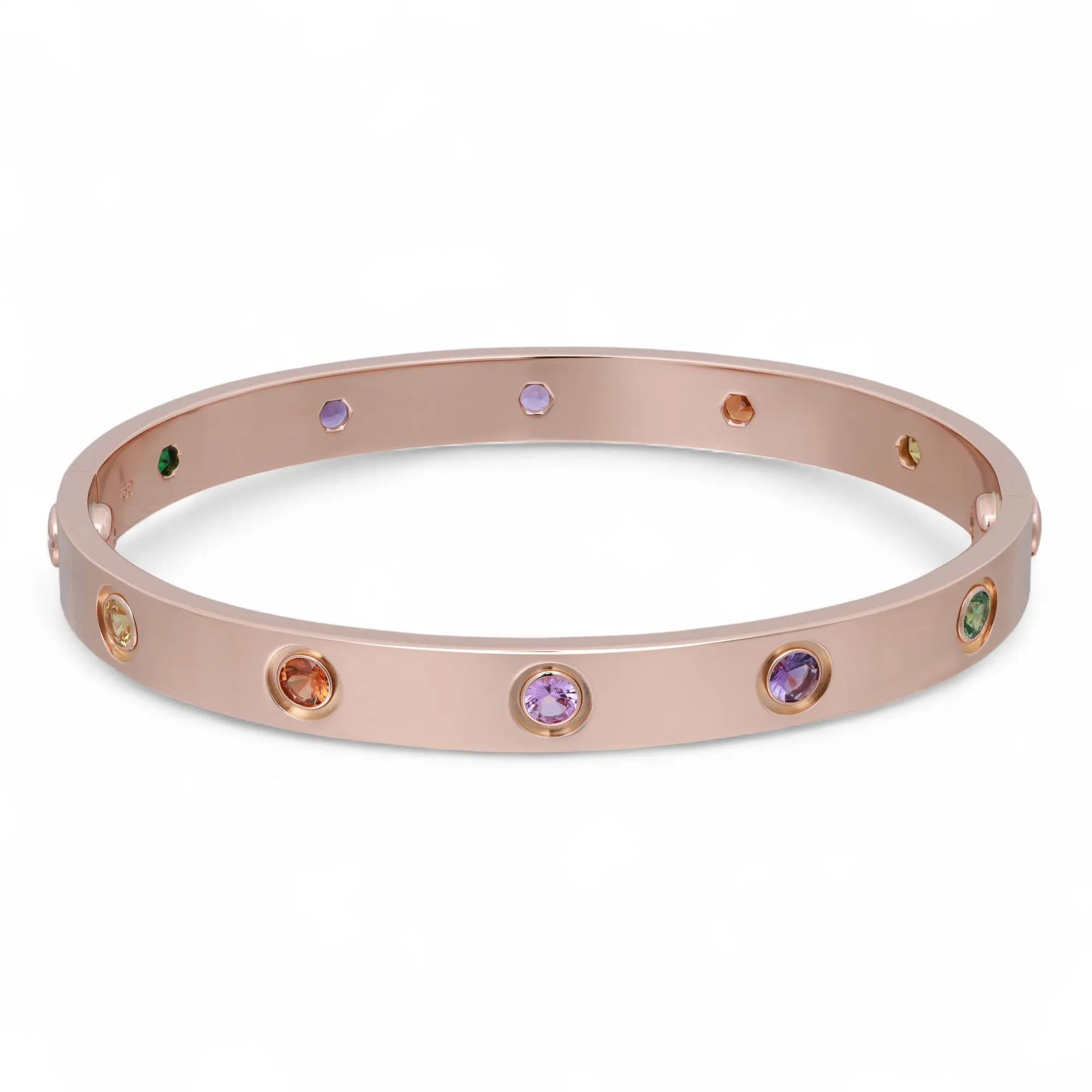 Taglio rotondo Cartier Bracciale dell'Amore Zaffiro Granato Ametista Oro Rosa 18K Misura 16 in vendita