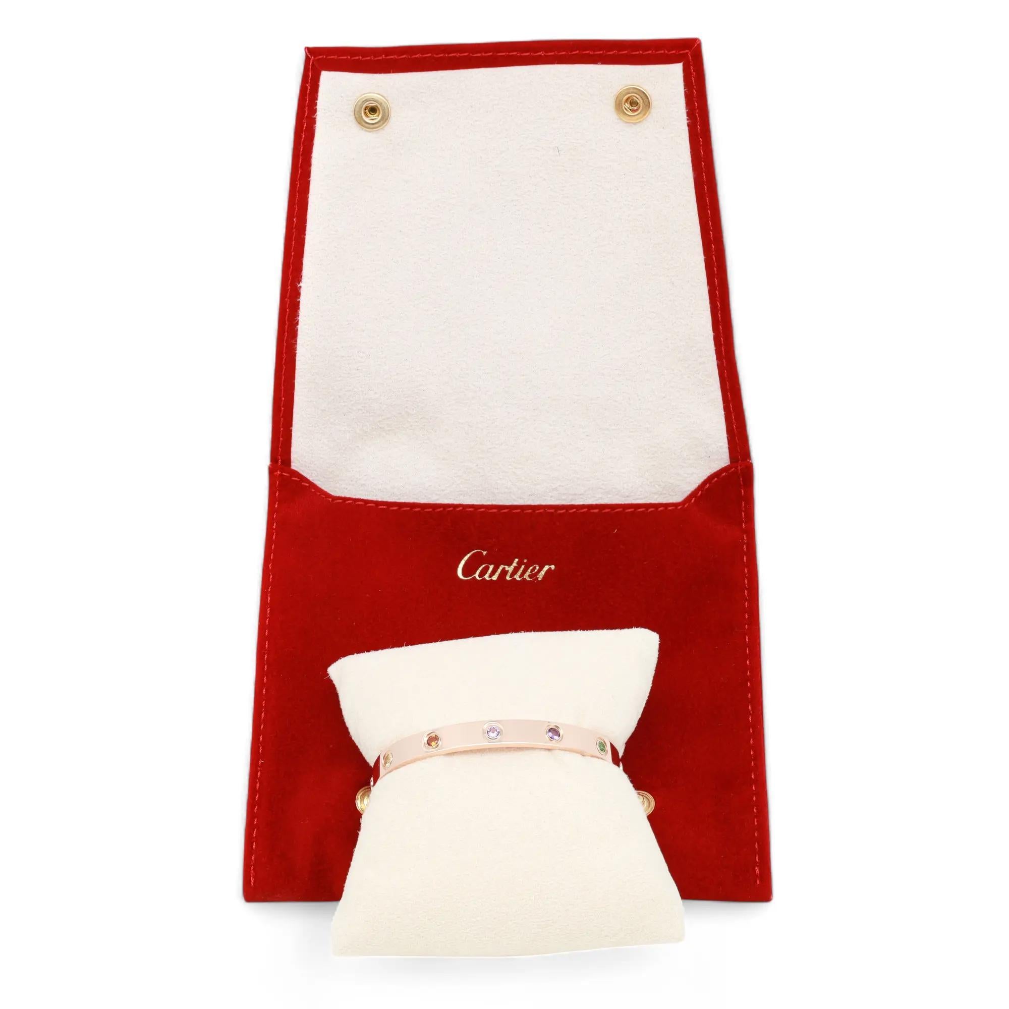 da uomo o donna Cartier Bracciale dell'Amore Zaffiro Granato Ametista Oro Rosa 18K Misura 16 in vendita