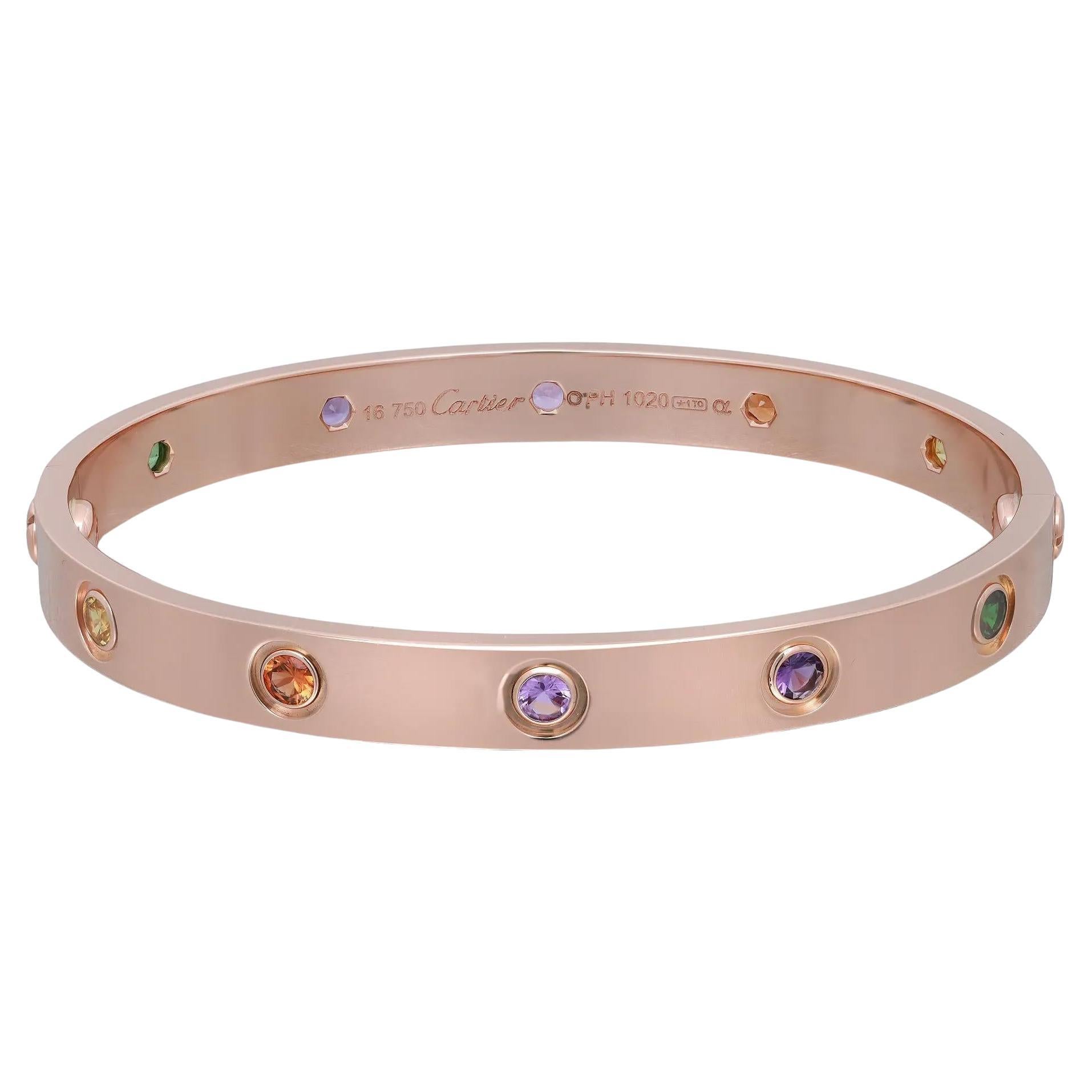 Cartier Bracciale dell'Amore Zaffiro Granato Ametista Oro Rosa 18K Misura 16 in vendita