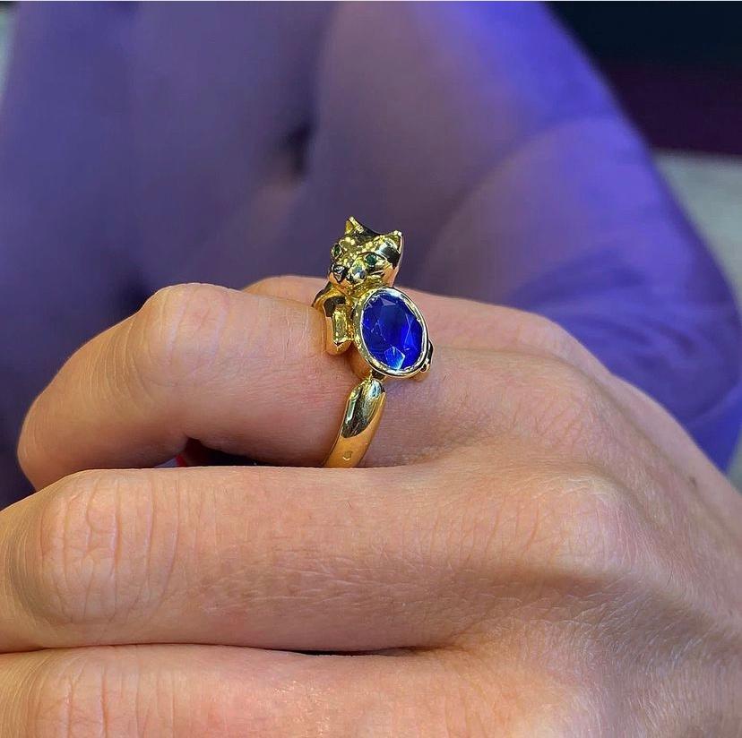 Oval Cut Cartier Sapphire Gold Panthere Ring