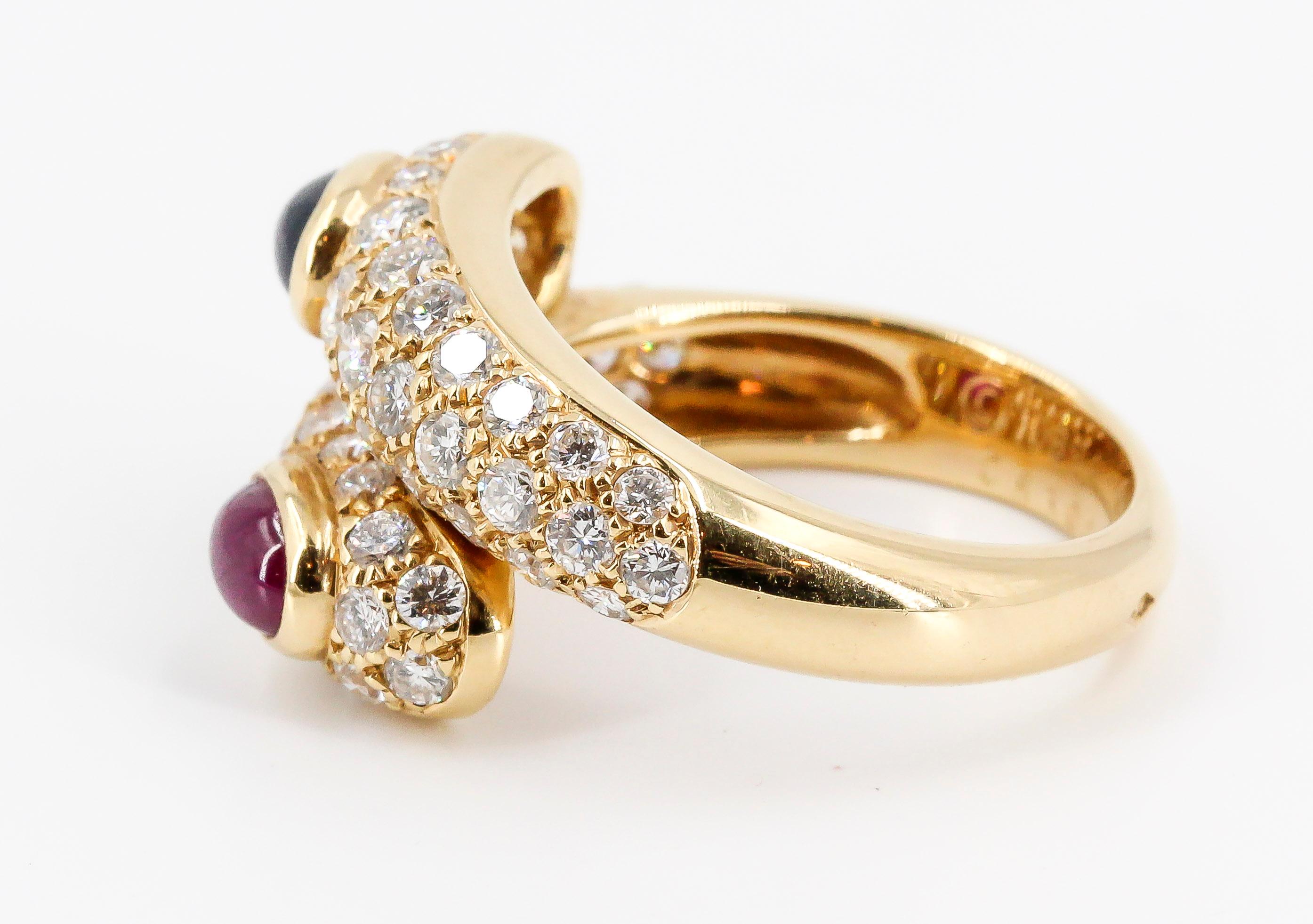 Women's Cartier Sapphire Ruby Diamond and 18 Karat Gold Ring