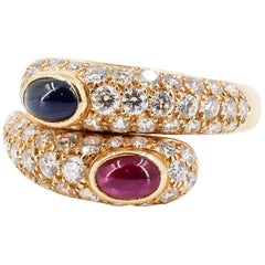 Cartier Sapphire Ruby Diamond and 18 Karat Gold Ring