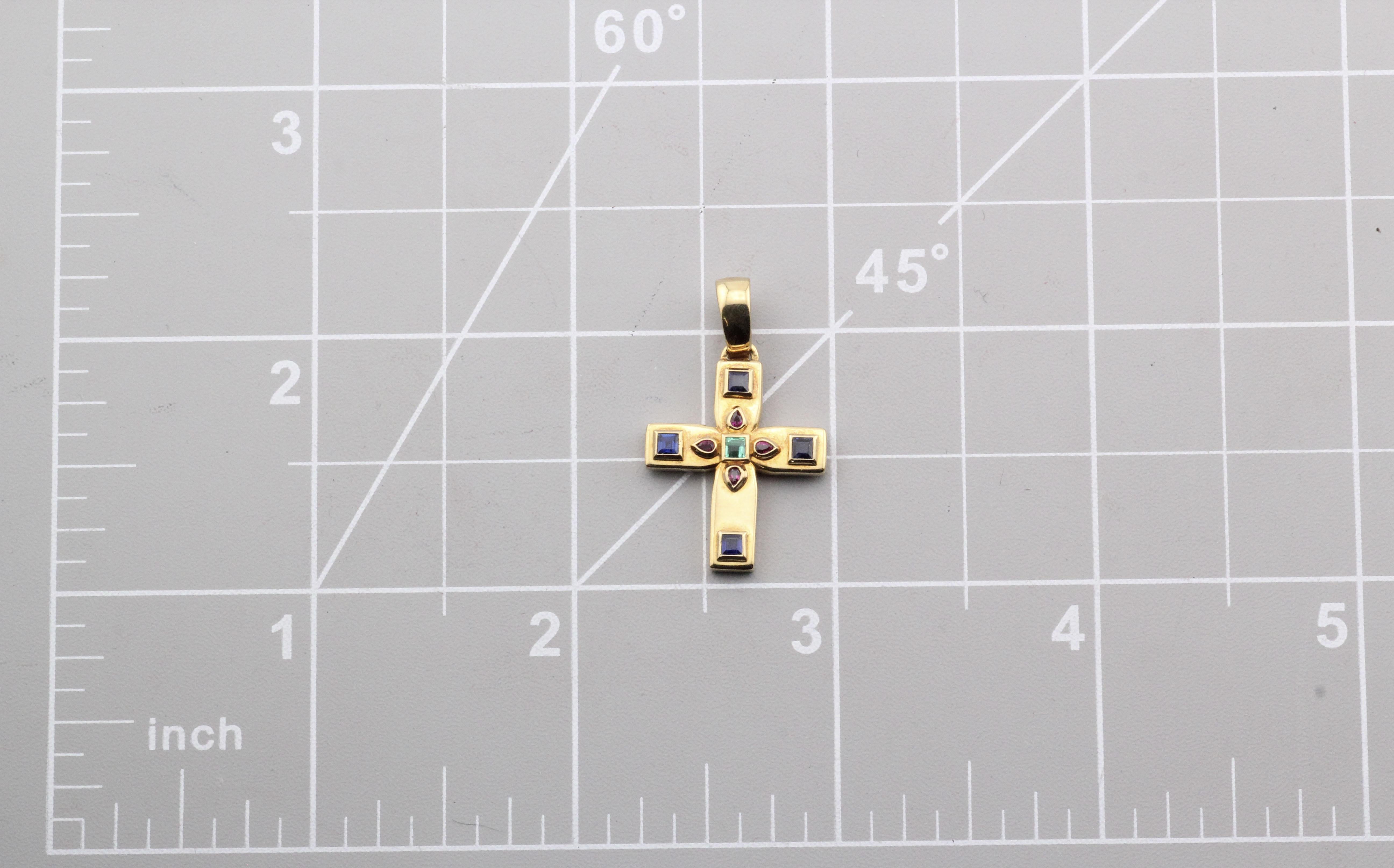 Colgante Cruz Bizantina Zafiro Rubí Esmeralda 18k Oro Amarillo Cartier 5