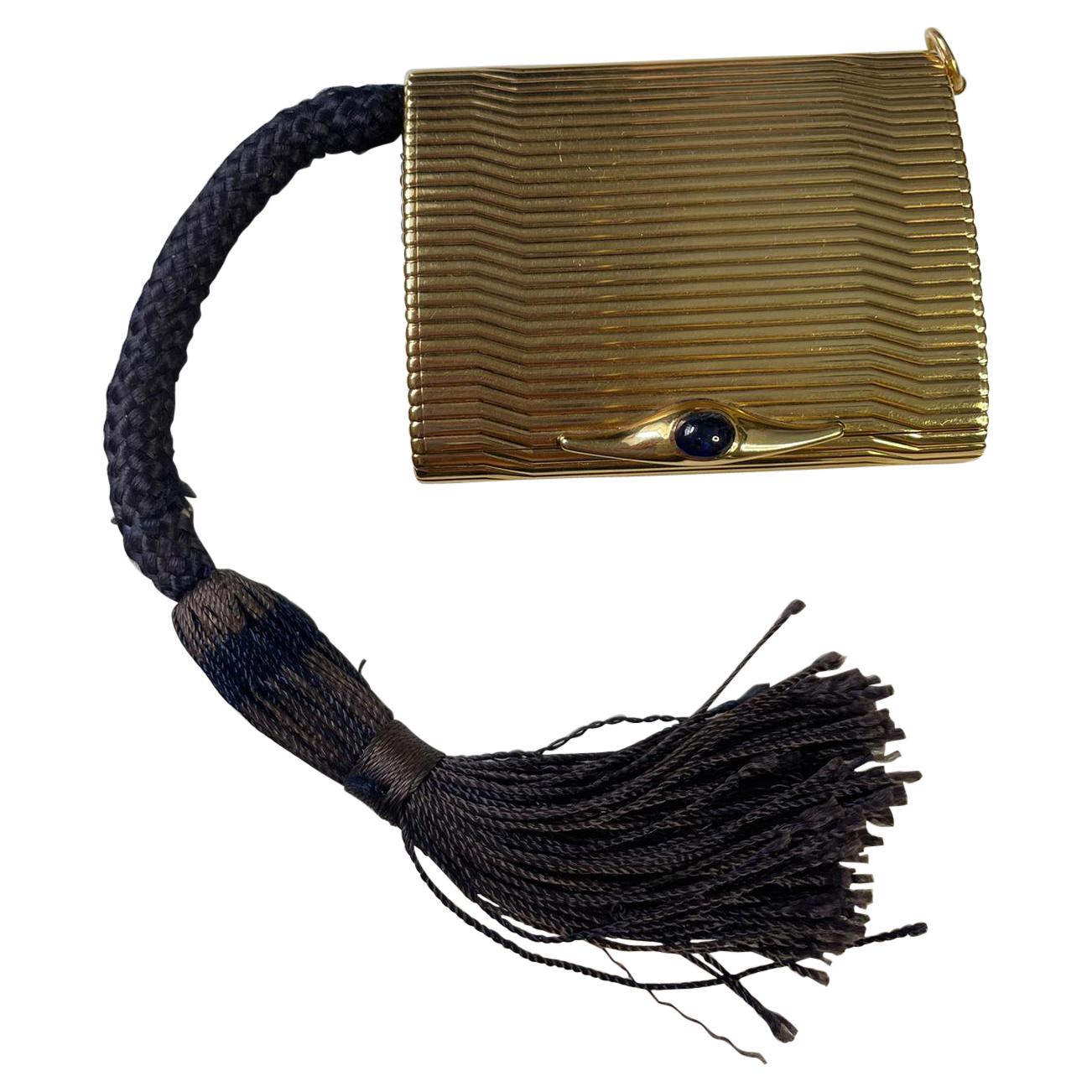 Cartier Juego de Zafiro Cigarrillo y Encendedor de Noche Bolso de Oro, Circa 1930 en venta