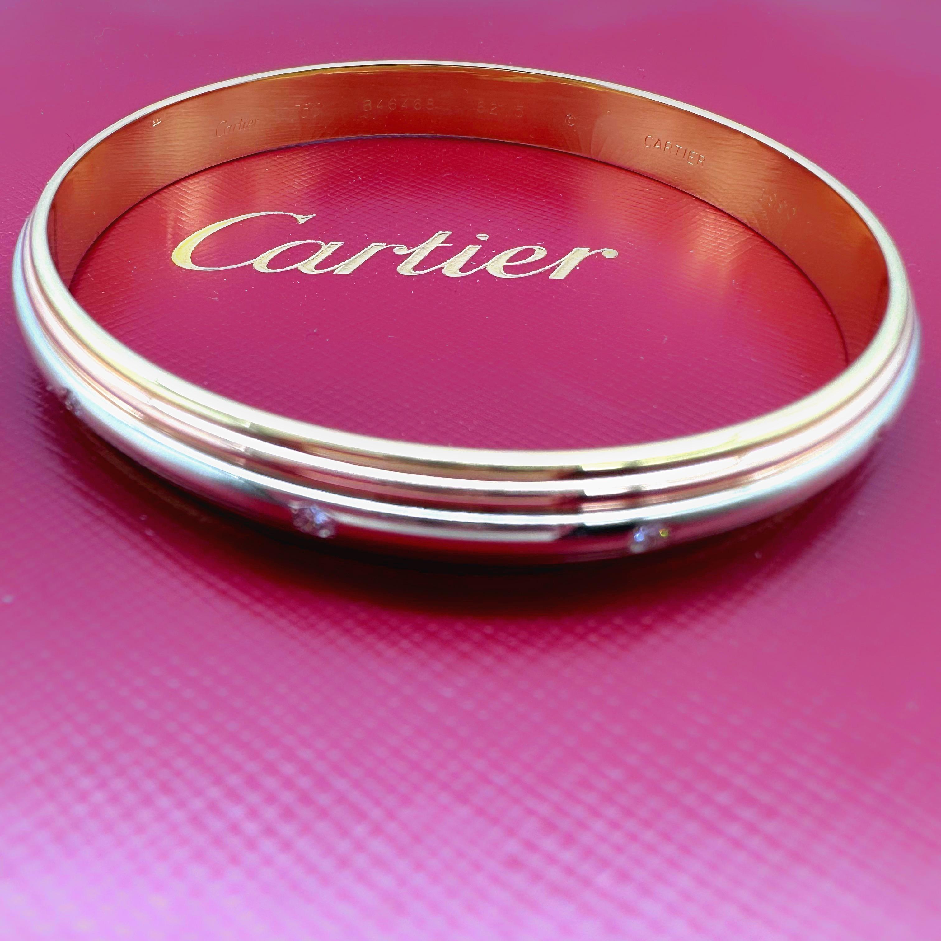 Cartier Saturne Multi-Tone 18kt Yellow White Rose Gold Diamond Bangle Bracelet For Sale 5