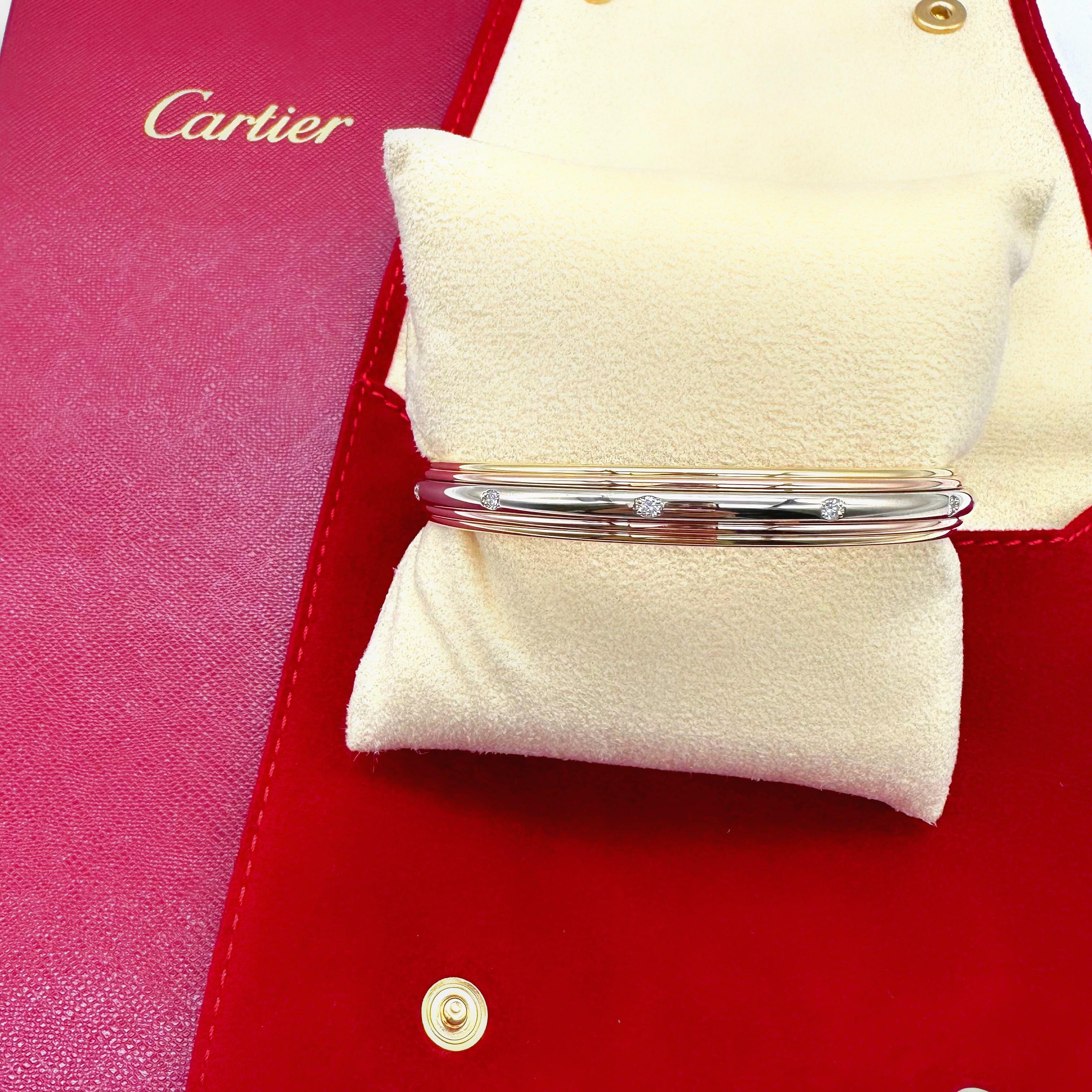 Cartier Saturne Multi-Tone 18kt Yellow White Rose Gold Diamond Bangle Bracelet 6