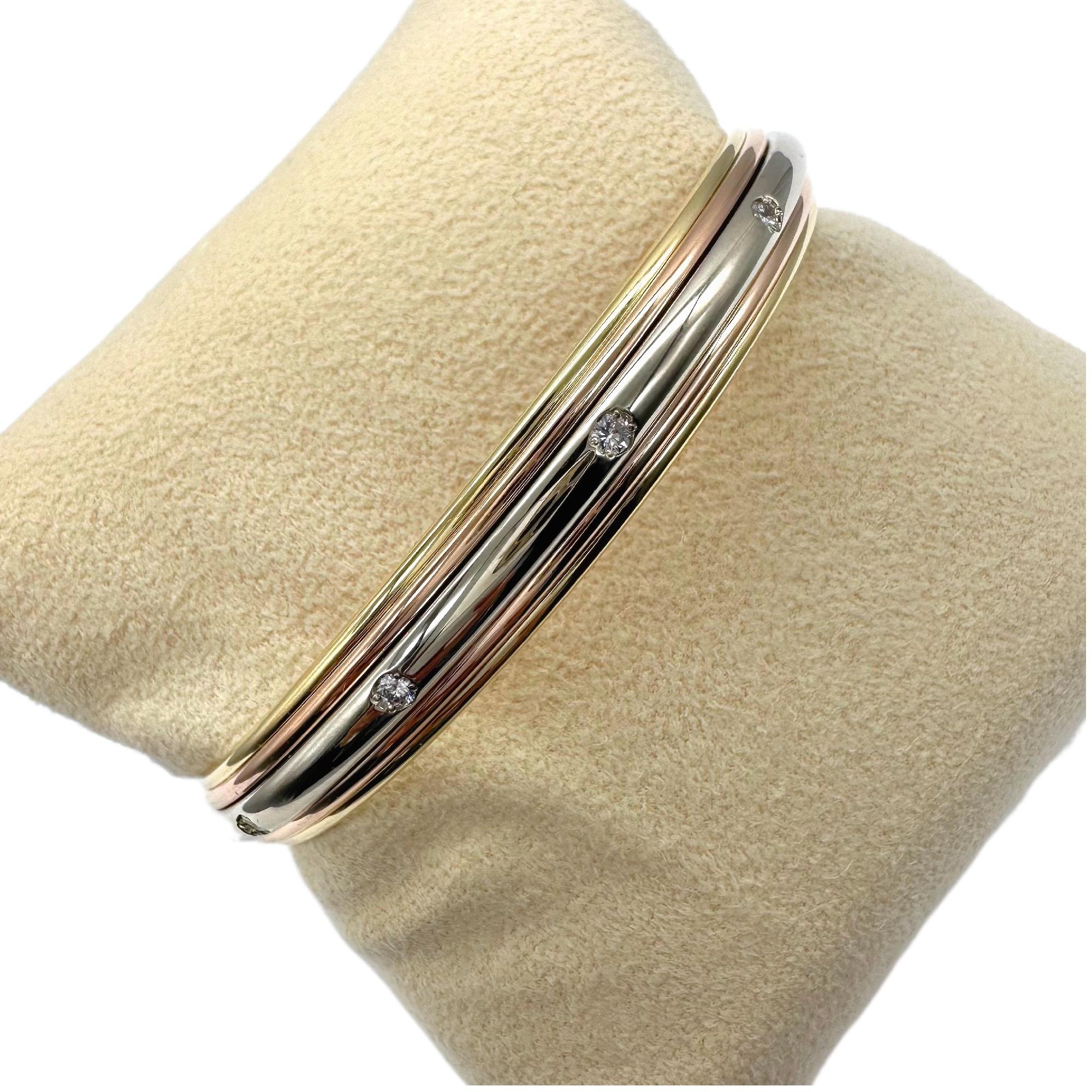 Cartier Saturne Multi-Tone 18kt Yellow White Rose Gold Diamond Bangle Bracelet For Sale 1