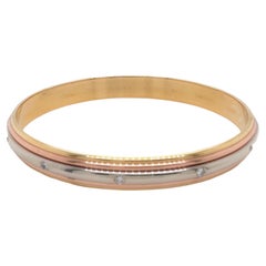 Retro Cartier Saturne Multi-Tone 18kt Yellow White Rose Gold Diamond Bangle Bracelet