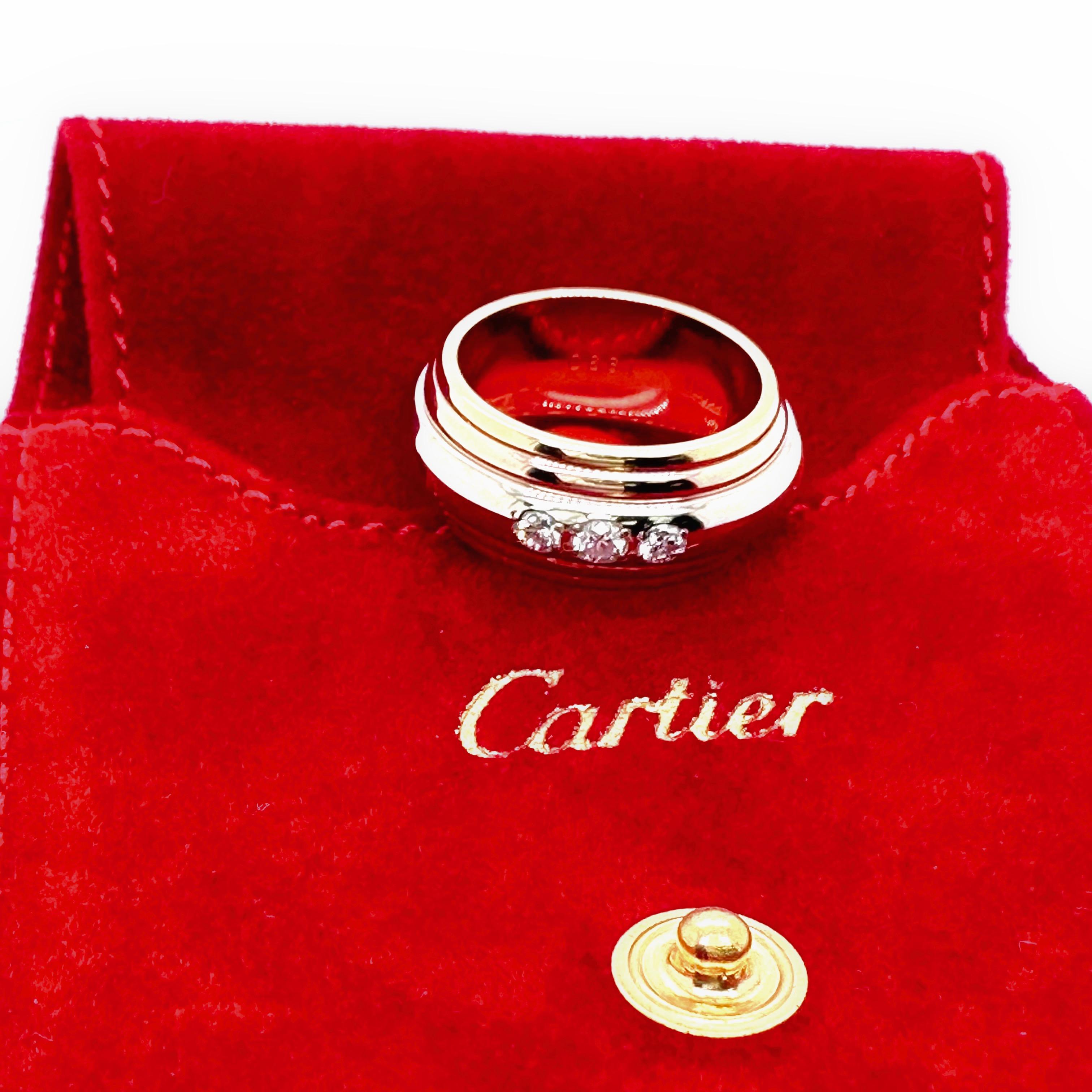 Cartier Saturne Multi-Tone 18 Karat Yellow White Rose Gold Diamond Ring For Sale 3