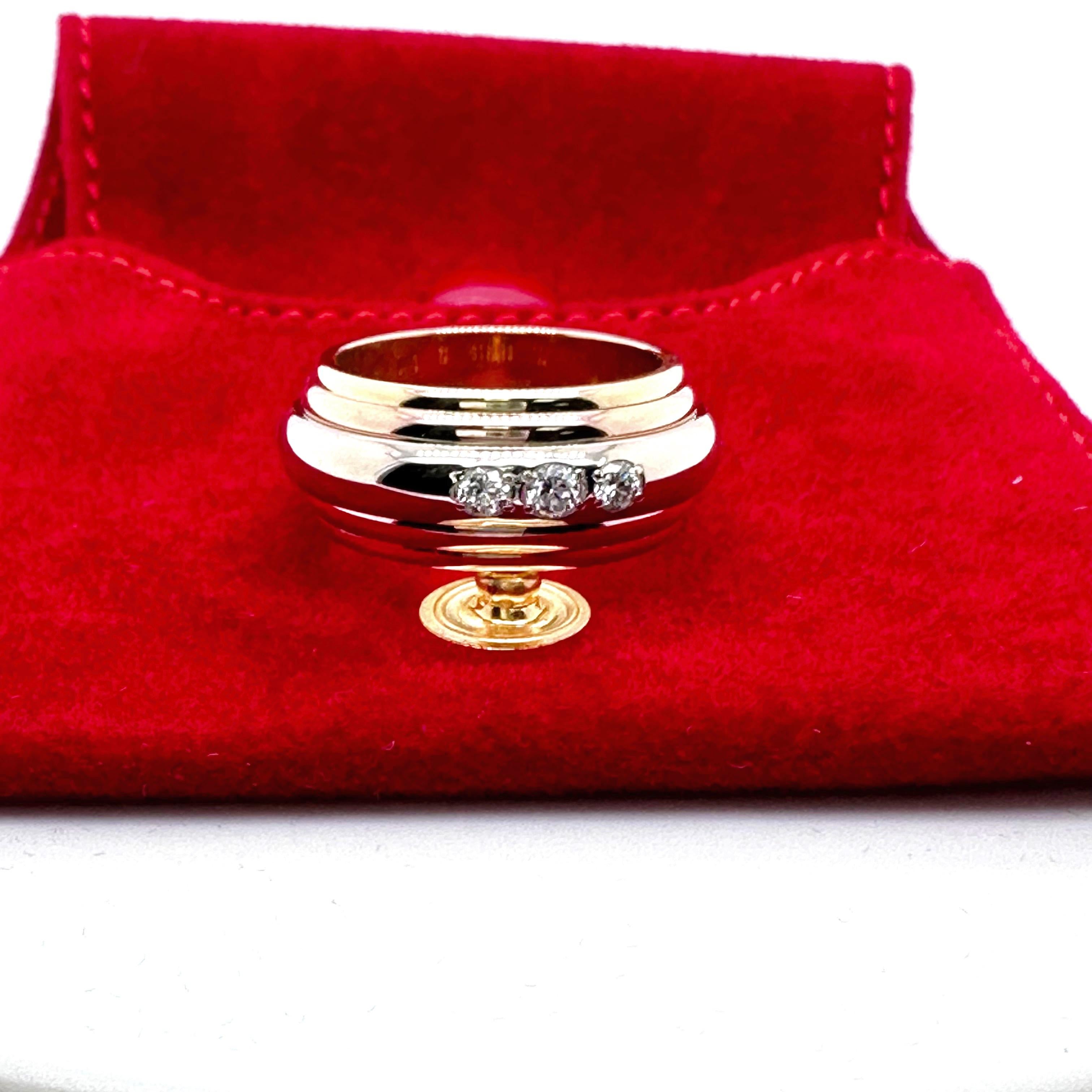 Cartier Saturne Multi-Tone 18 Karat Yellow White Rose Gold Diamond Ring For Sale 5