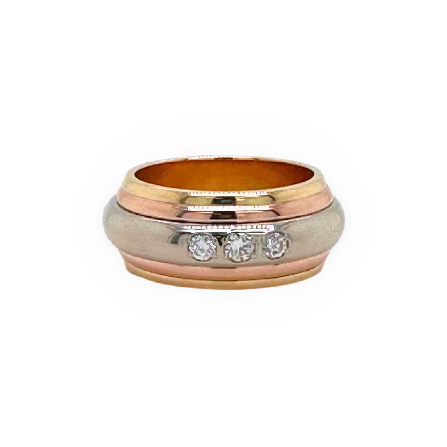 Round Cut Cartier Saturne Multi-Tone 18 Karat Yellow White Rose Gold Diamond Ring For Sale