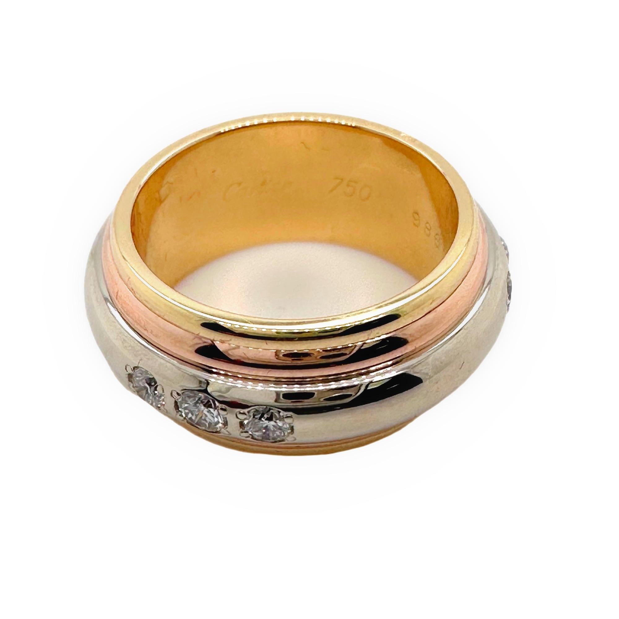 Women's Cartier Saturne Multi-Tone 18 Karat Yellow White Rose Gold Diamond Ring For Sale