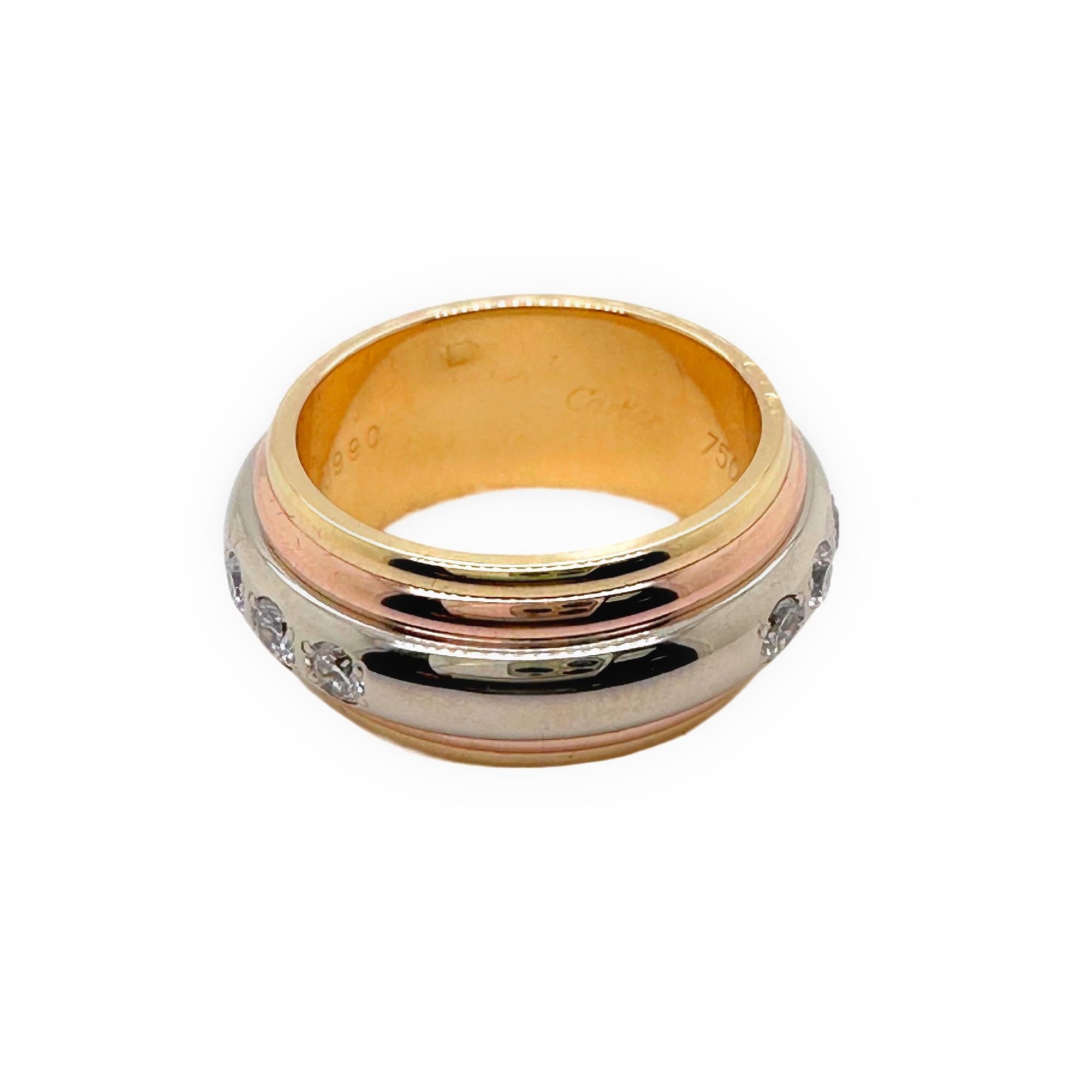 Cartier Saturne Multi-Tone 18 Karat Yellow White Rose Gold Diamond Ring For Sale 1